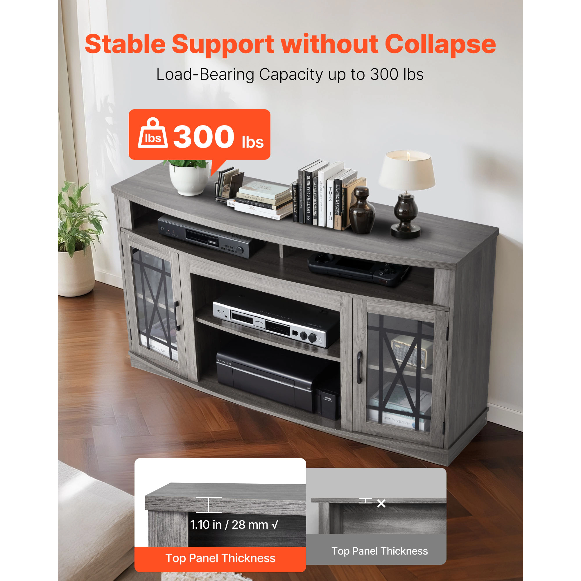 HONGGE TV Stand for TVs up to 65 Inch, Entertainment Center with Light Strip
