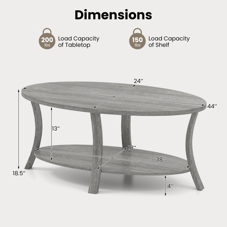 Hivvago Contemporary Oval Center Table with Dual Layers for Display and Storage