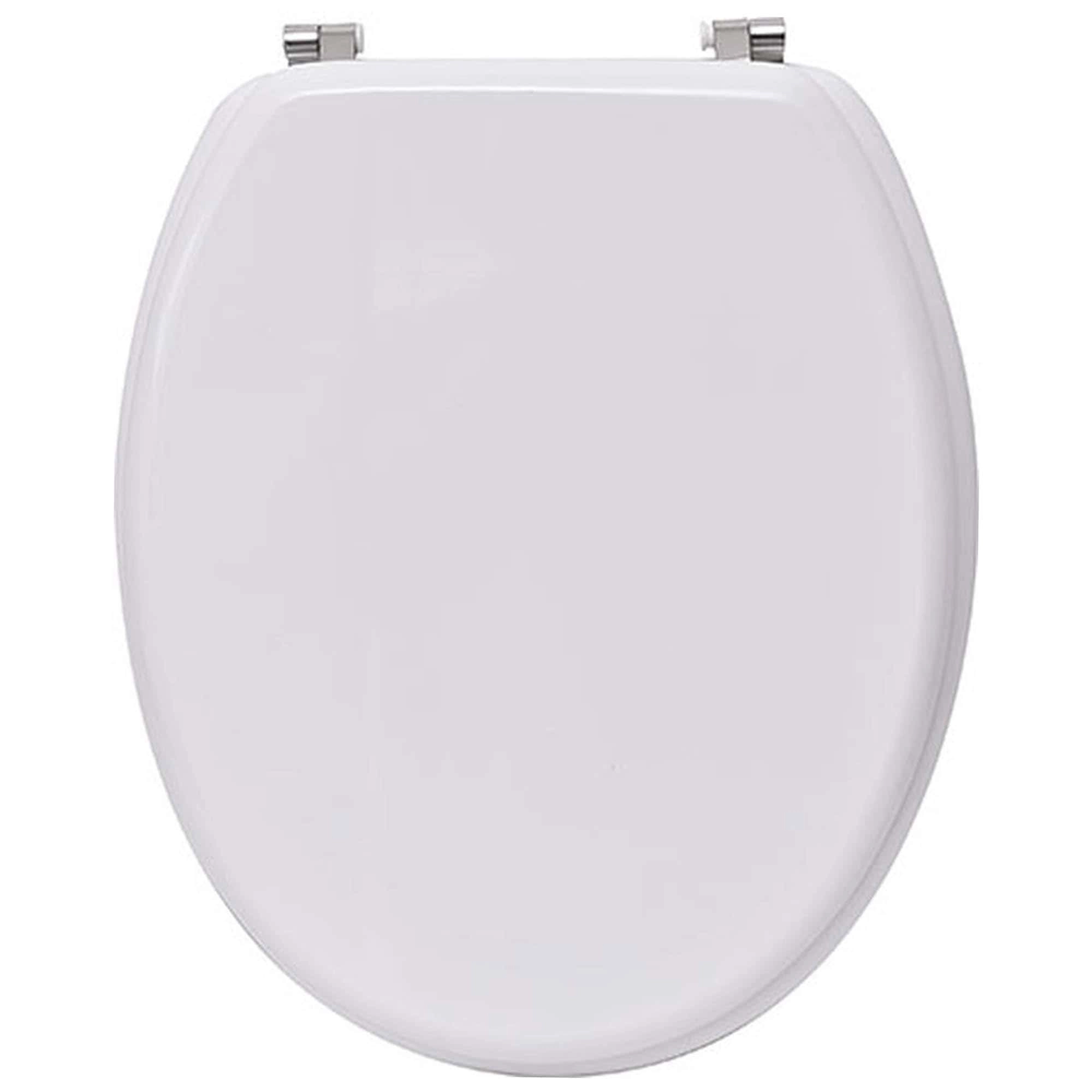 Evideco French Home Goods White Molded Wood Elongated Toilet Seat, Adjustable 17.5–18.5 in