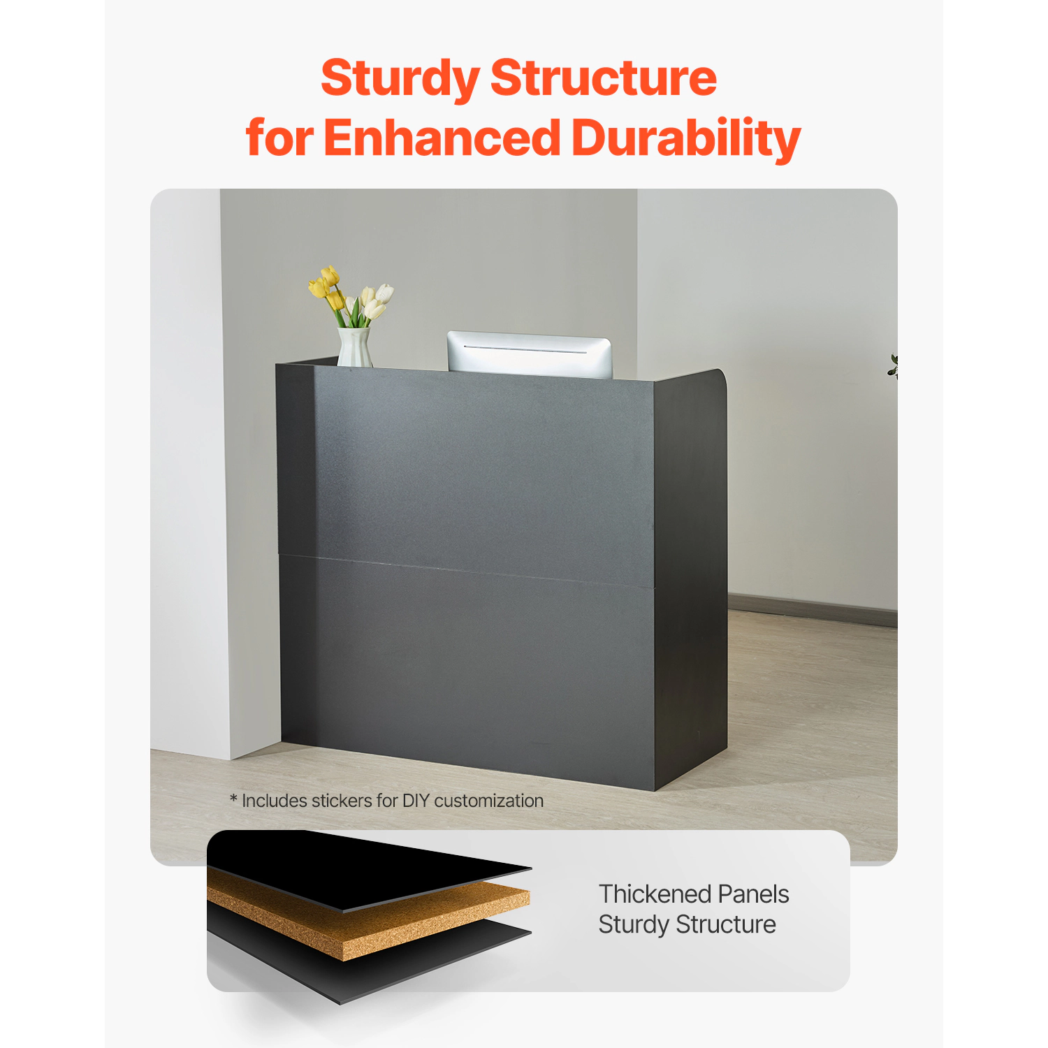 HONGGE Reception Desk 47 Inch Rectangular Front Counter Table Office with and for Checkout Lobby Beauty