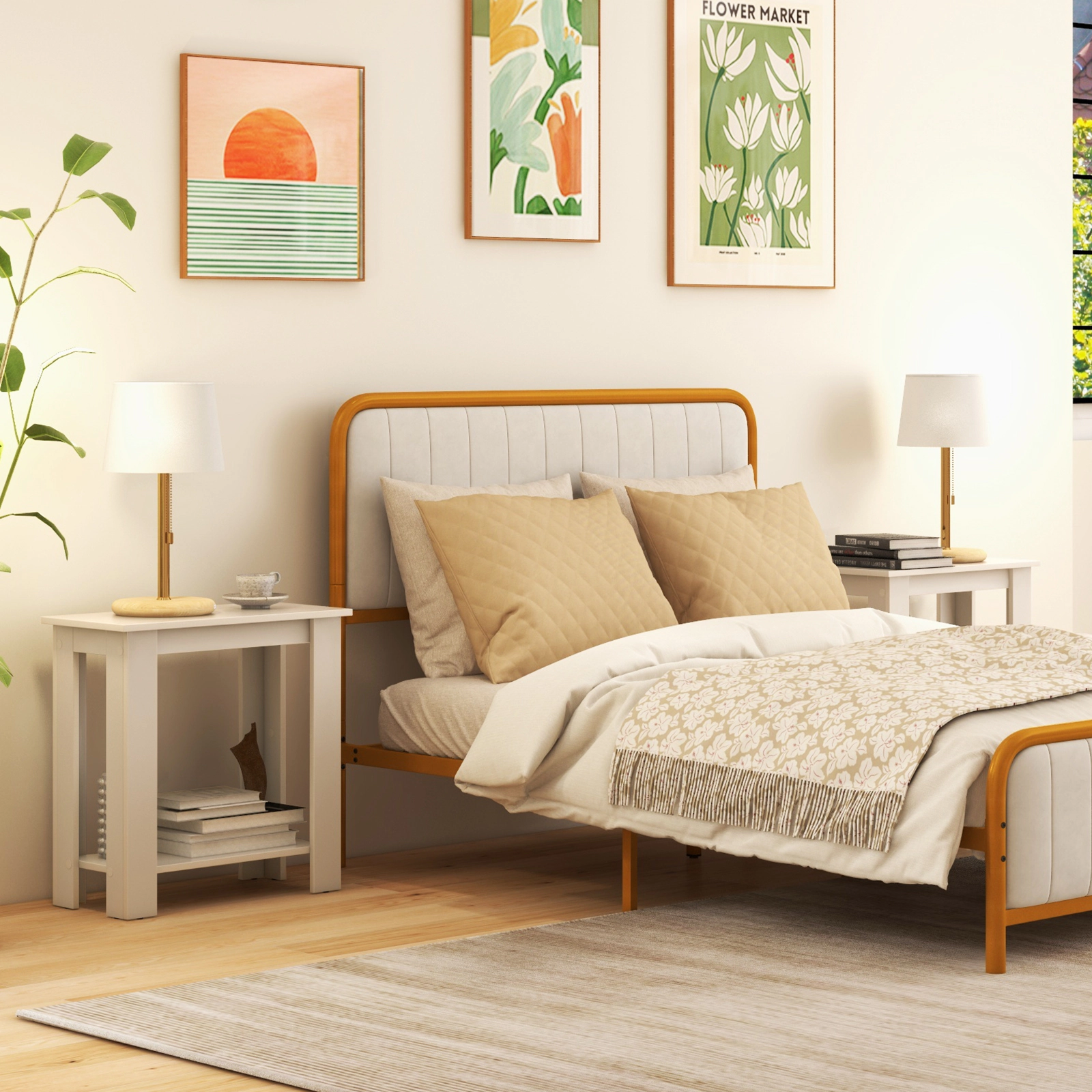 SUGIFT 2-Tier Modern Compact End Table with Storage Shelf 110-Lb Tabletop Capacity 44-Lb Shelf Capacity White