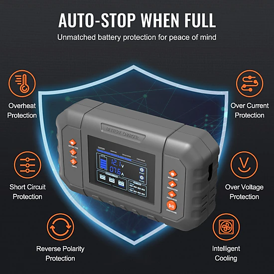 HONGGE Smart Battery Charger Lithium LiFePO4 Lead-Acid AGM / Gel / SLA Car Battery Charger with LCD Display Trickle