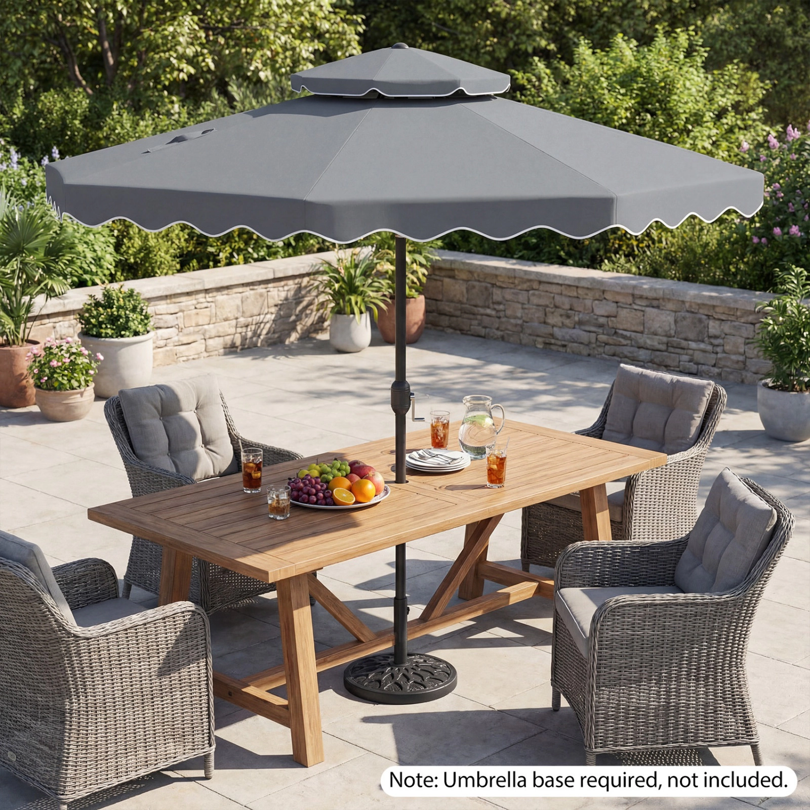 SUGIFT 9-ft Gray Ruffled Market Patio Umbrella, Vented Top, Crank Lift, Push-Button Tilt