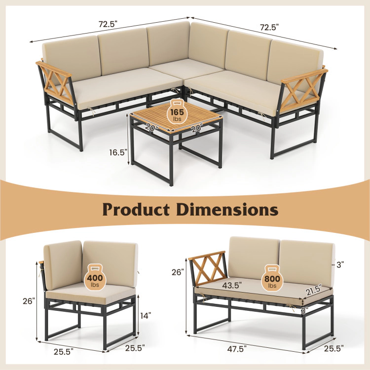 Hivvago 4 Pieces Patio L-Shaped Sofa Set With Cushions And Side Table