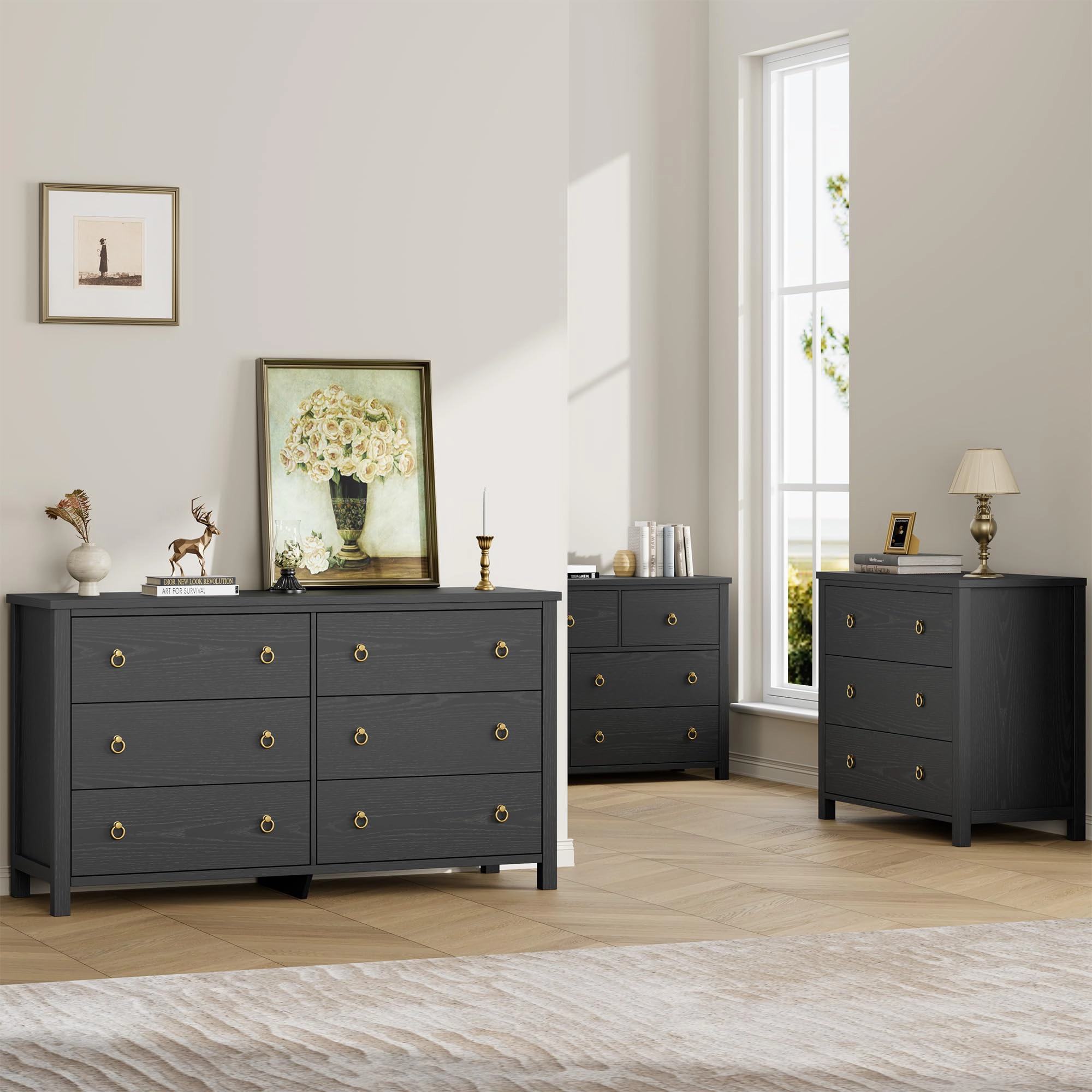6 Drawer Modern Dresser, 47" Wide Wooden Storage Chest & TV Stand for Bedroom Living Room Hallway