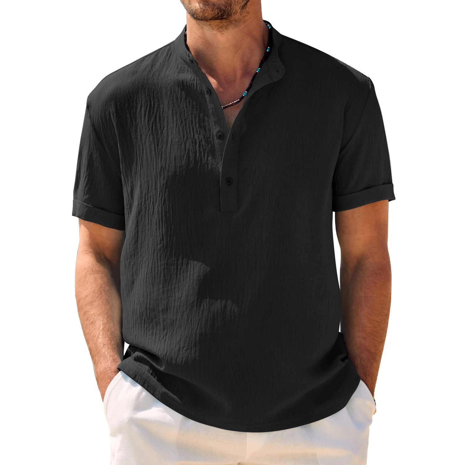 COOFANDY Mens Casual Short Sleeve Henley Shirts  V Neck Button Textured Tops