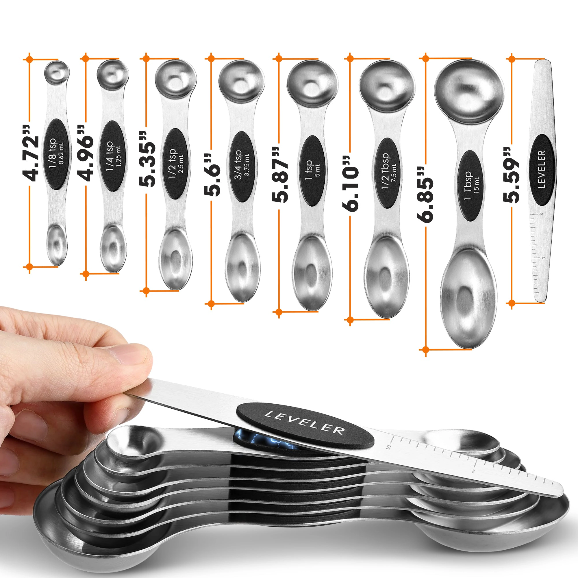Cheer Collection Magnetic Stainless Steel Measuring Spoons Set, 8 Piece