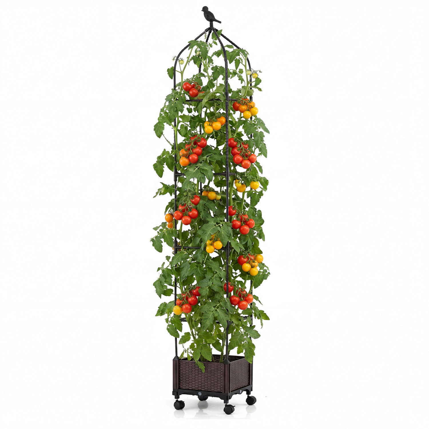 LJG Indoor Outdoor Raised Garden Bed with Trellis and Self-Drainage and Wheels