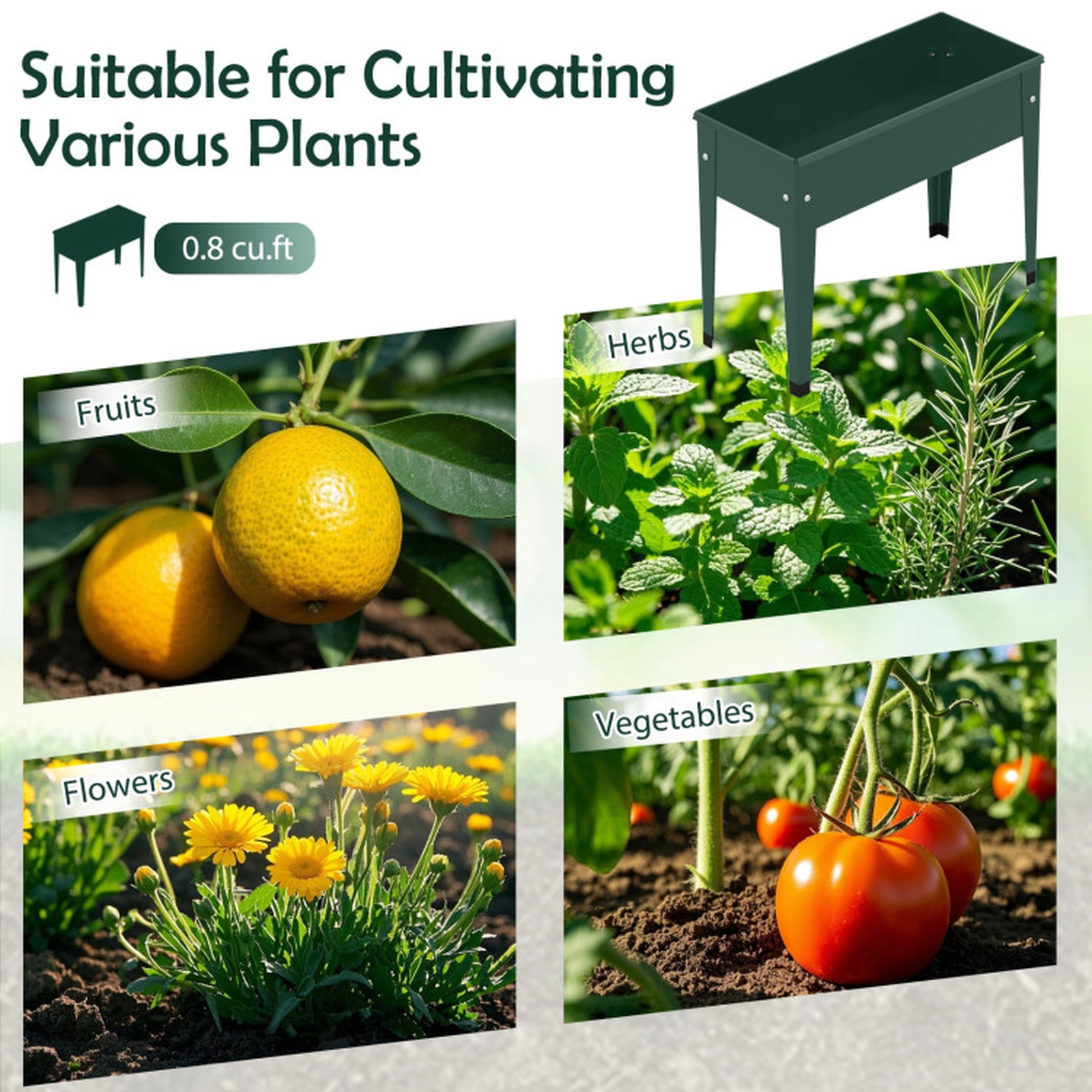 SUGIFT 44-lb Capacity 24-in Green Metal Elevated Raised Garden Bed with Legs Rolled Edges and Drainage Hole