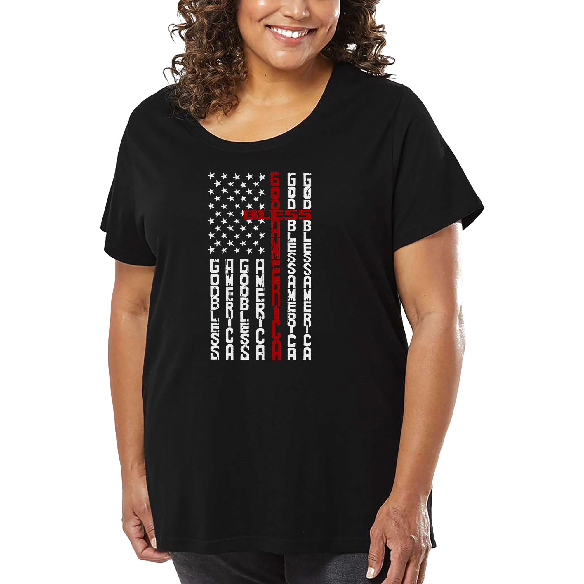 LA Pop Art Women's Plus Word T-Shirt - Cross Flag