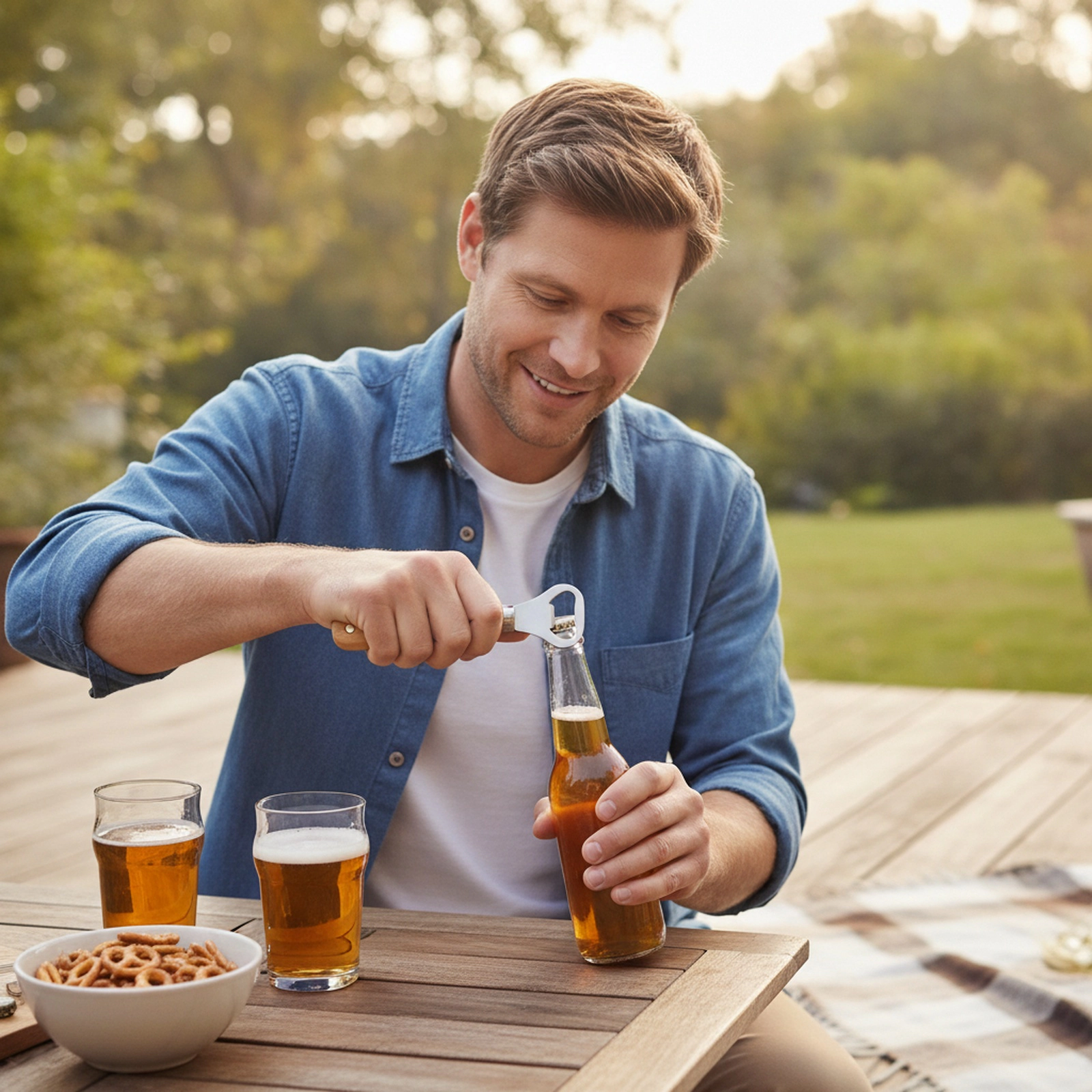 Magnetic Beer Bottle Opener with Rubberwood Handle and Stainless Steel Head 6-in Handheld Fridge Storage