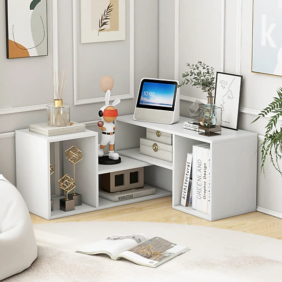 SUGIFT White Expandable TV Stand for TVs up to 55 in, 2-Piece Media Console