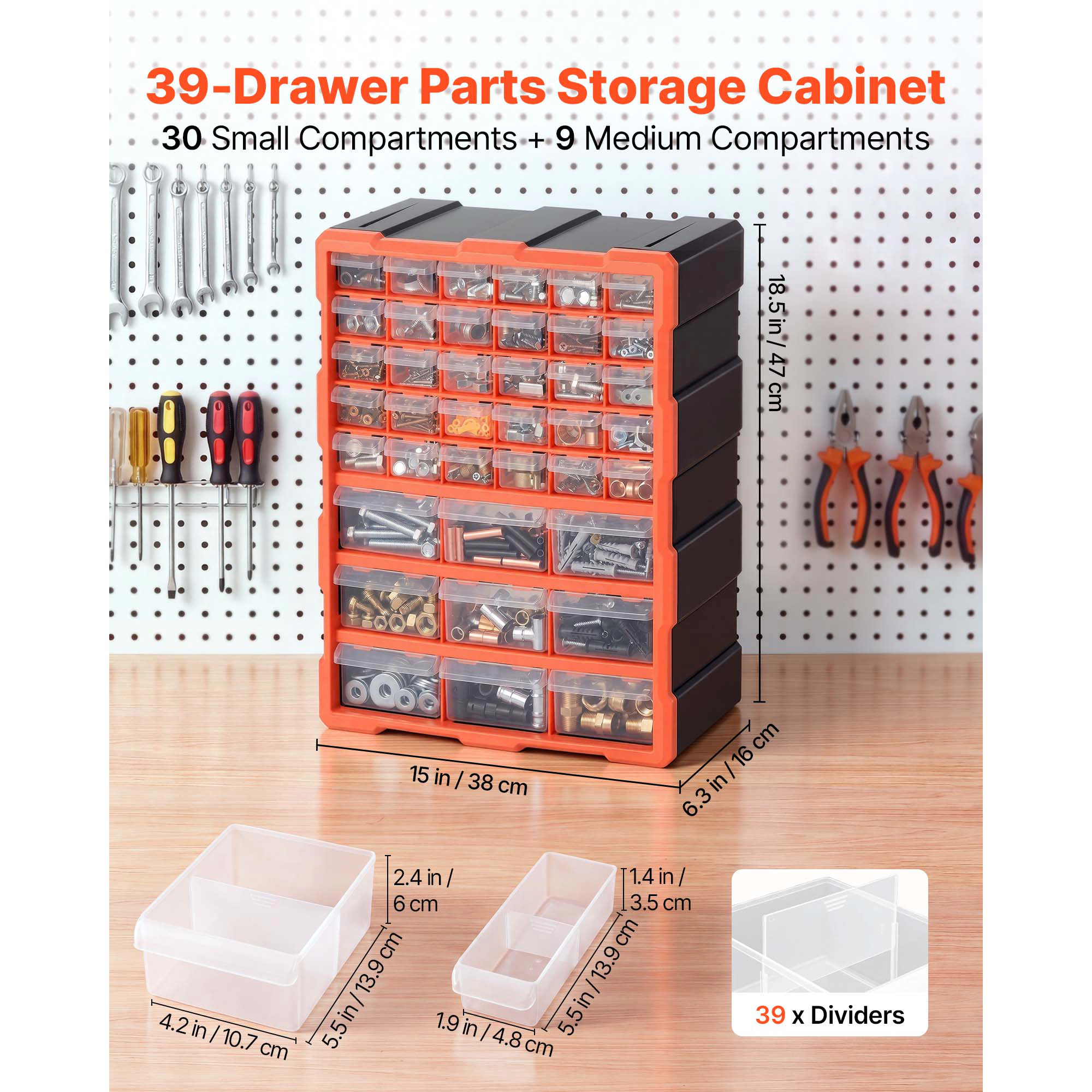HONGGE Storage Organizer Plastic Drawer Cabinet for Garage Organization Stackable Small Parts