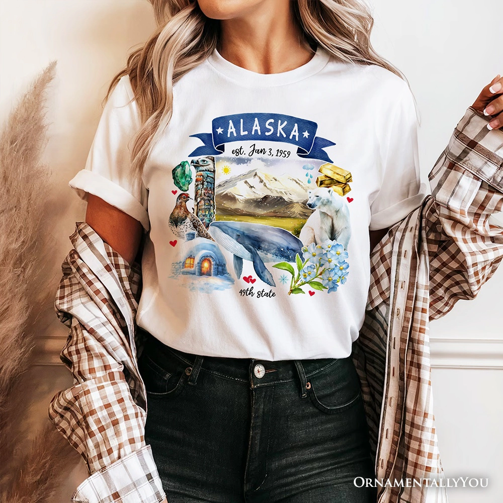 OrnamentallyYou Unisex Artistic Alaska State Themes And Landmarks T-Shirt