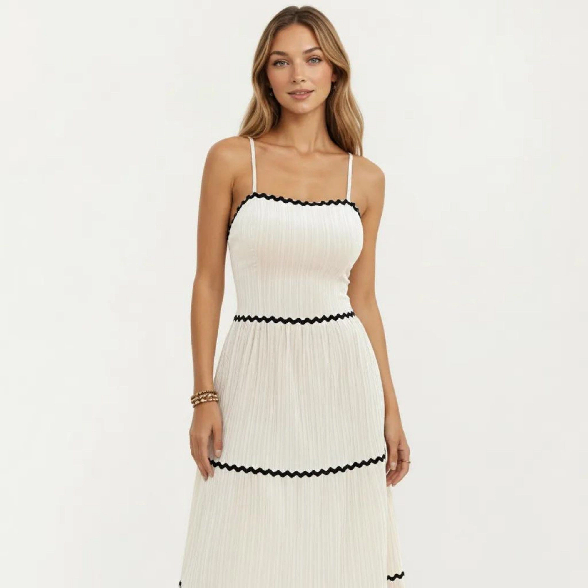 Anna-Kaci Womens Sleeveless Pleated Maxi Dress with Spaghetti Straps