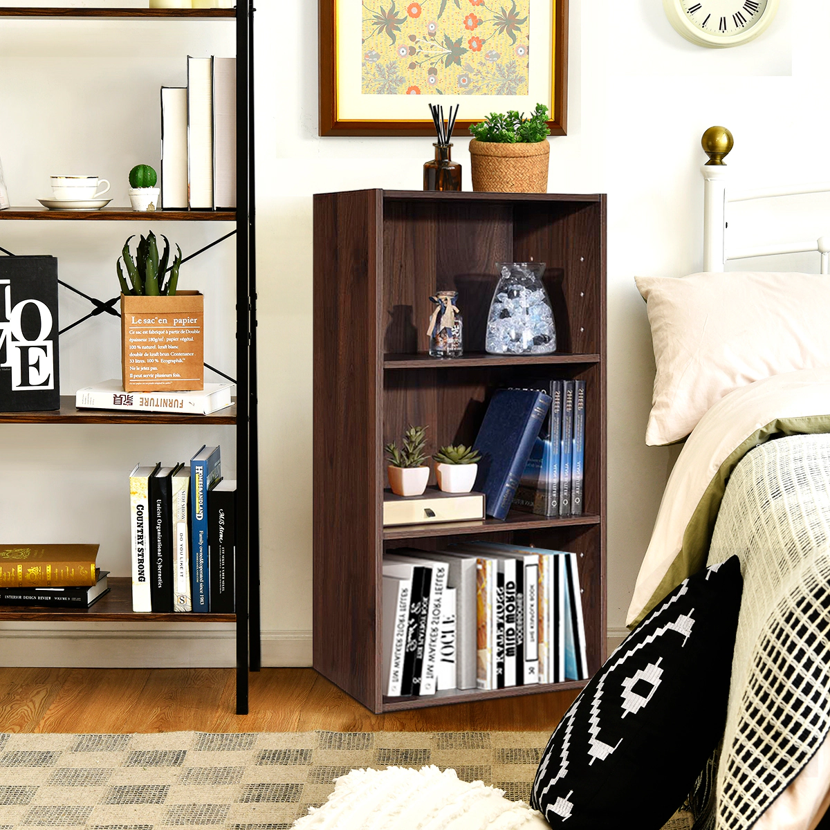 Costway 3 Open Shelf Bookcase Modern Multi-functional Storage Display Cabinet