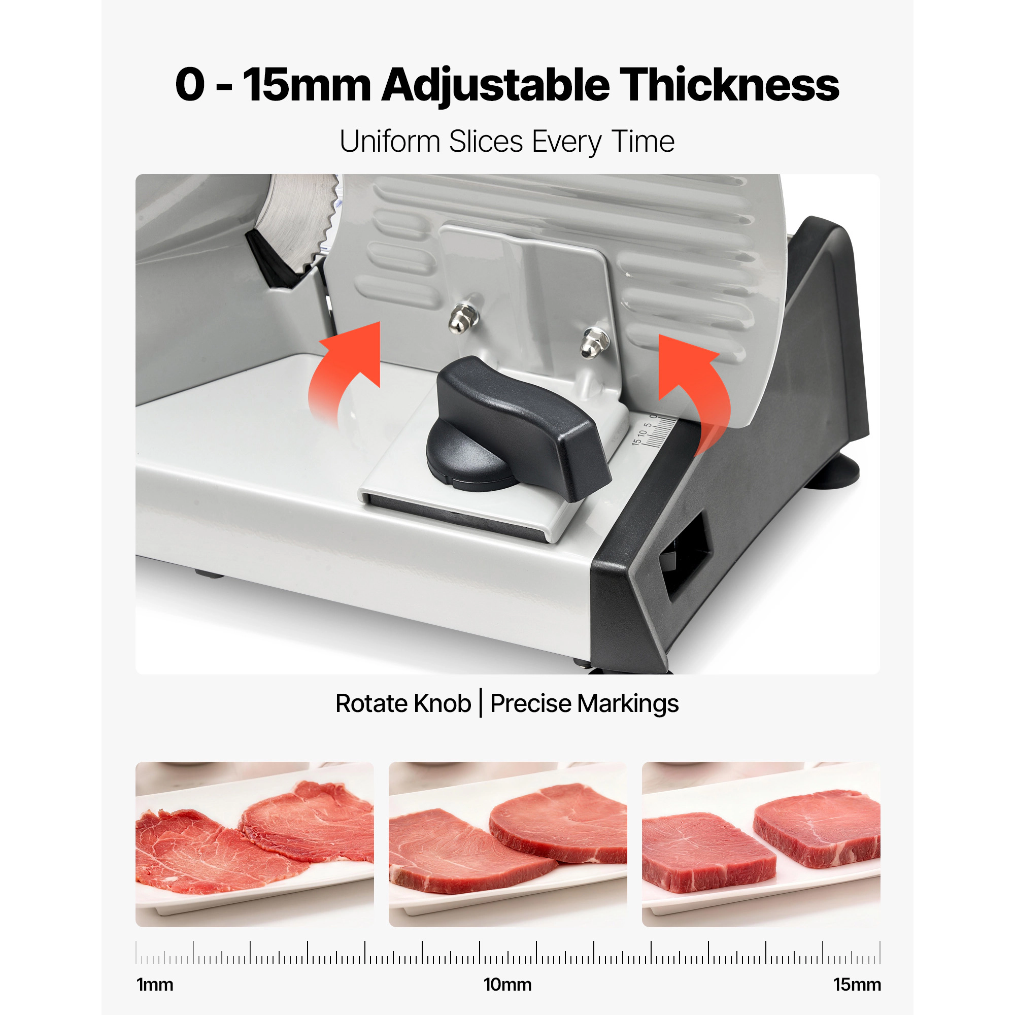 HONGGE Meat Slicer, Electric Deli Slicer with SUS420 Blade, 0-0.6 Adjustable Thickness, Home Food-Slicer for Meat, Ham