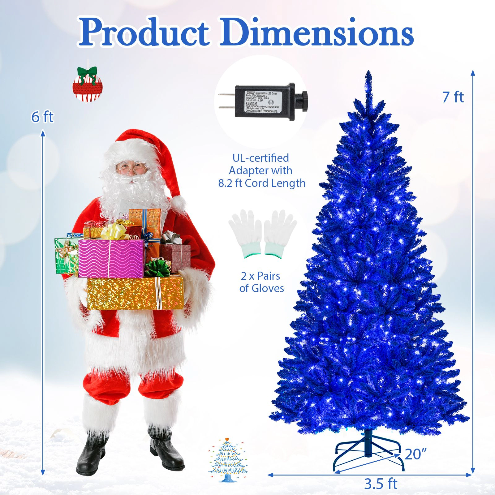 SlickBlue Blue Flocked Artificial Christmas Tree with Remote Control