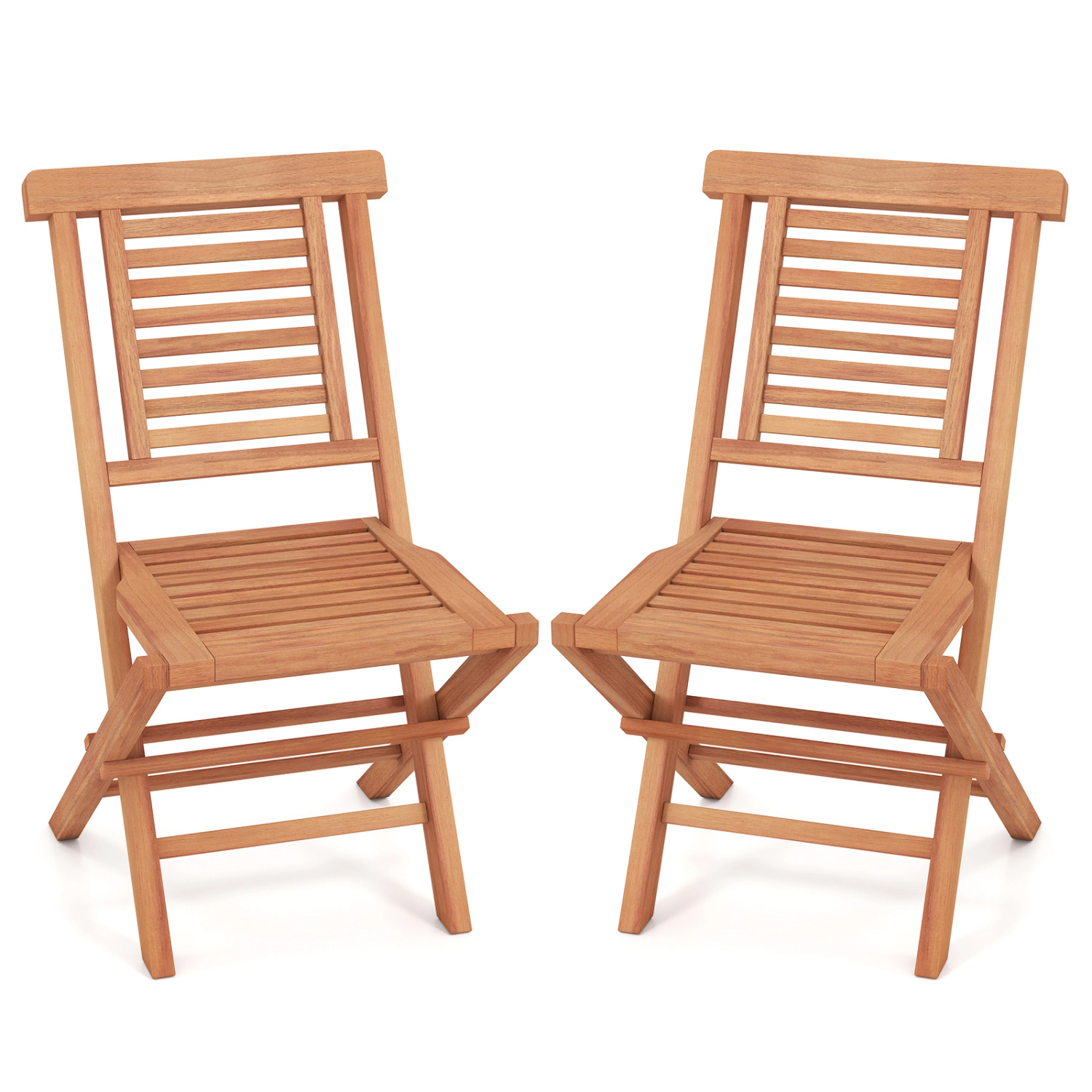 LJG Teak Wood Folding Patio Chairs Set of 2 with x-Support & High Backrest for Backyard