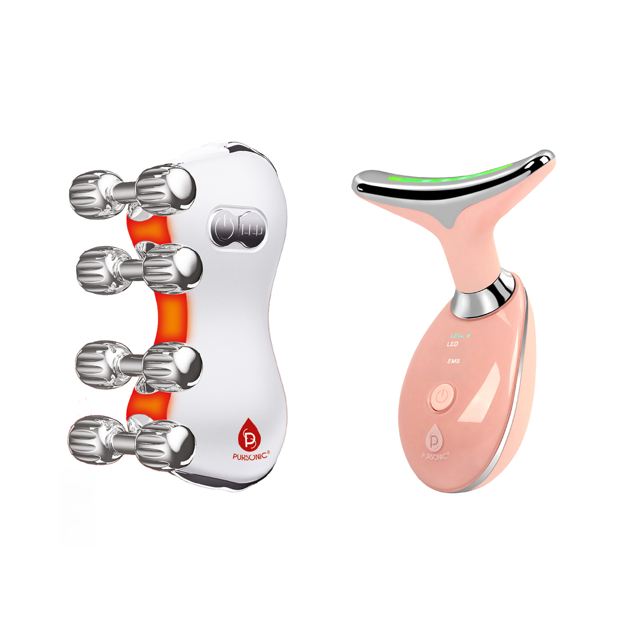 Pursonic Women’s Anti-Aging Skincare Set: 7-in-1 LED Therapy Wand & 5-in-1 Skin Roller Massager
