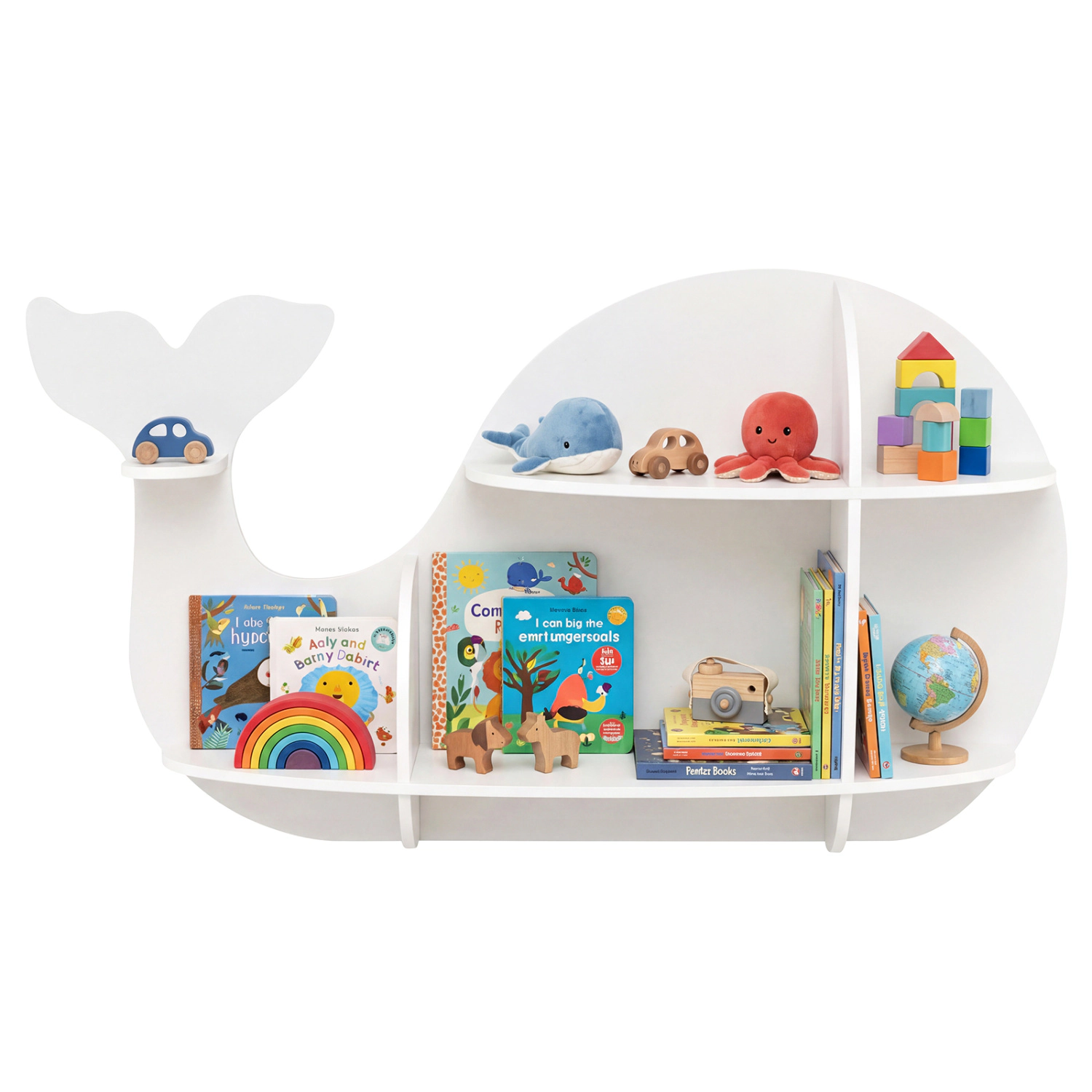 SUGIFT Set of 2 11-lb Floating Dolphin Wall Mounted Kids Bookshelves with Rounded Edges and Expansion Screws