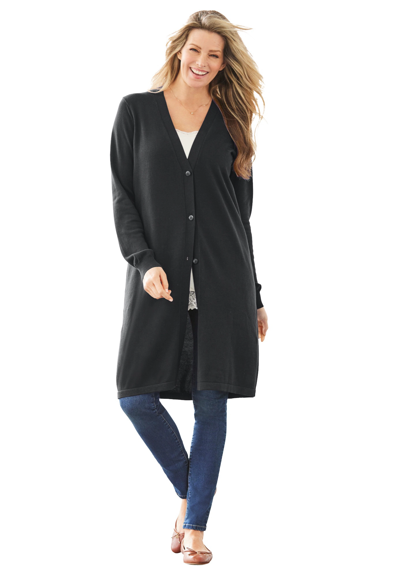 Woman Within Plus Perfect Cotton Duster Sweater