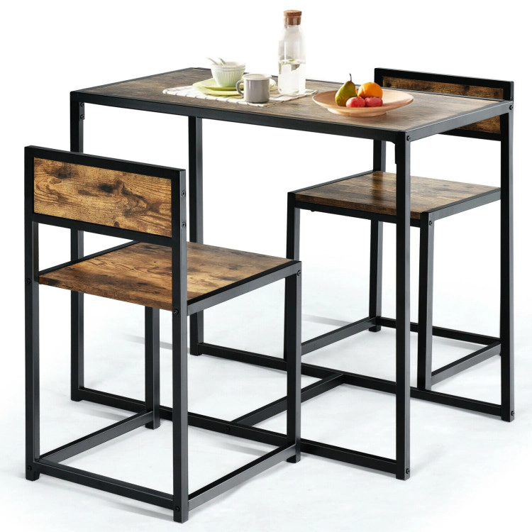 Hivvago 3 Pcs Dining Set Compact Table And 2 Chair With Metal Frame For Small Space