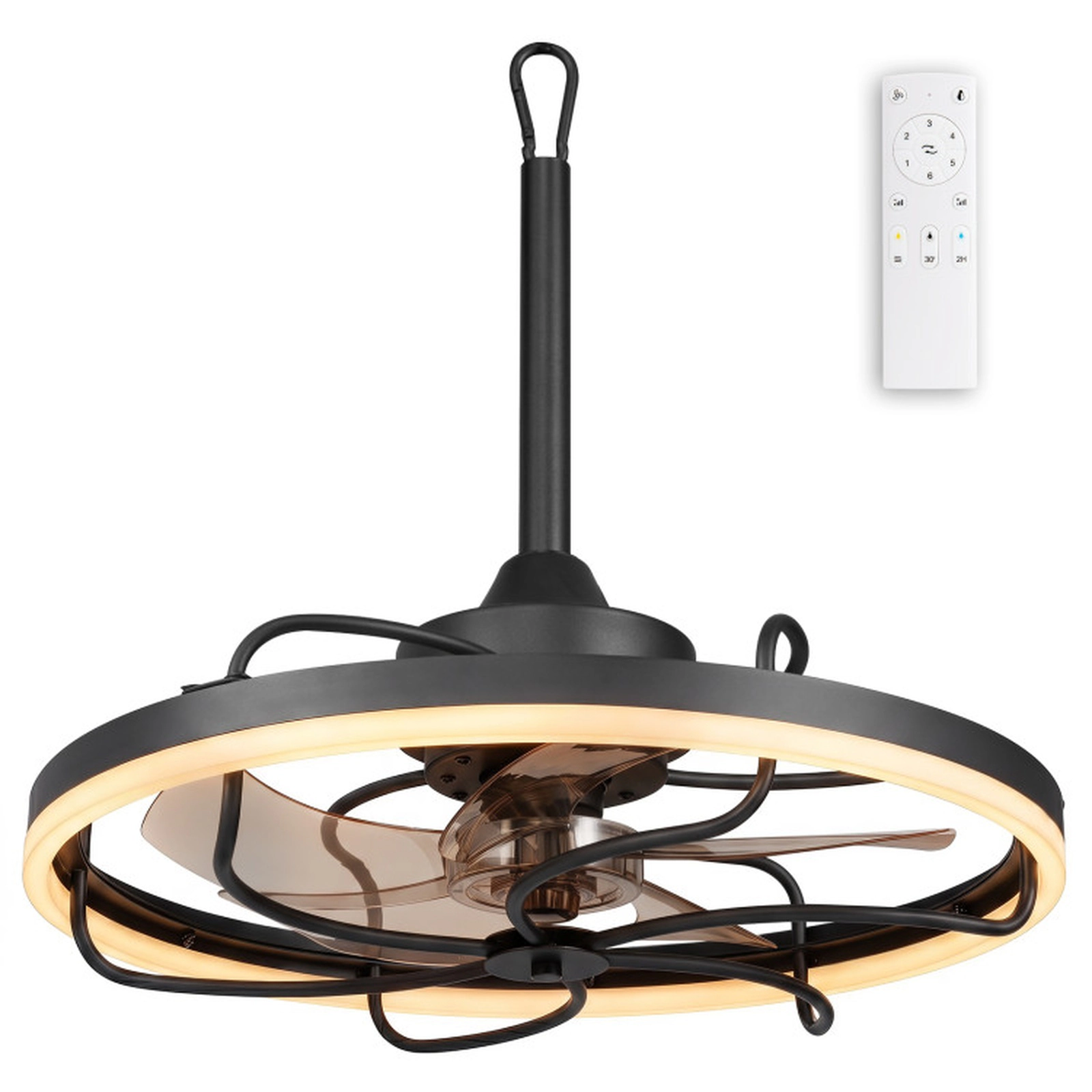 SUGIFT 20-Inch Black Ceiling Fan, 6 Speeds, Dimmable LED, Reversible Blades, Remote and Timer
