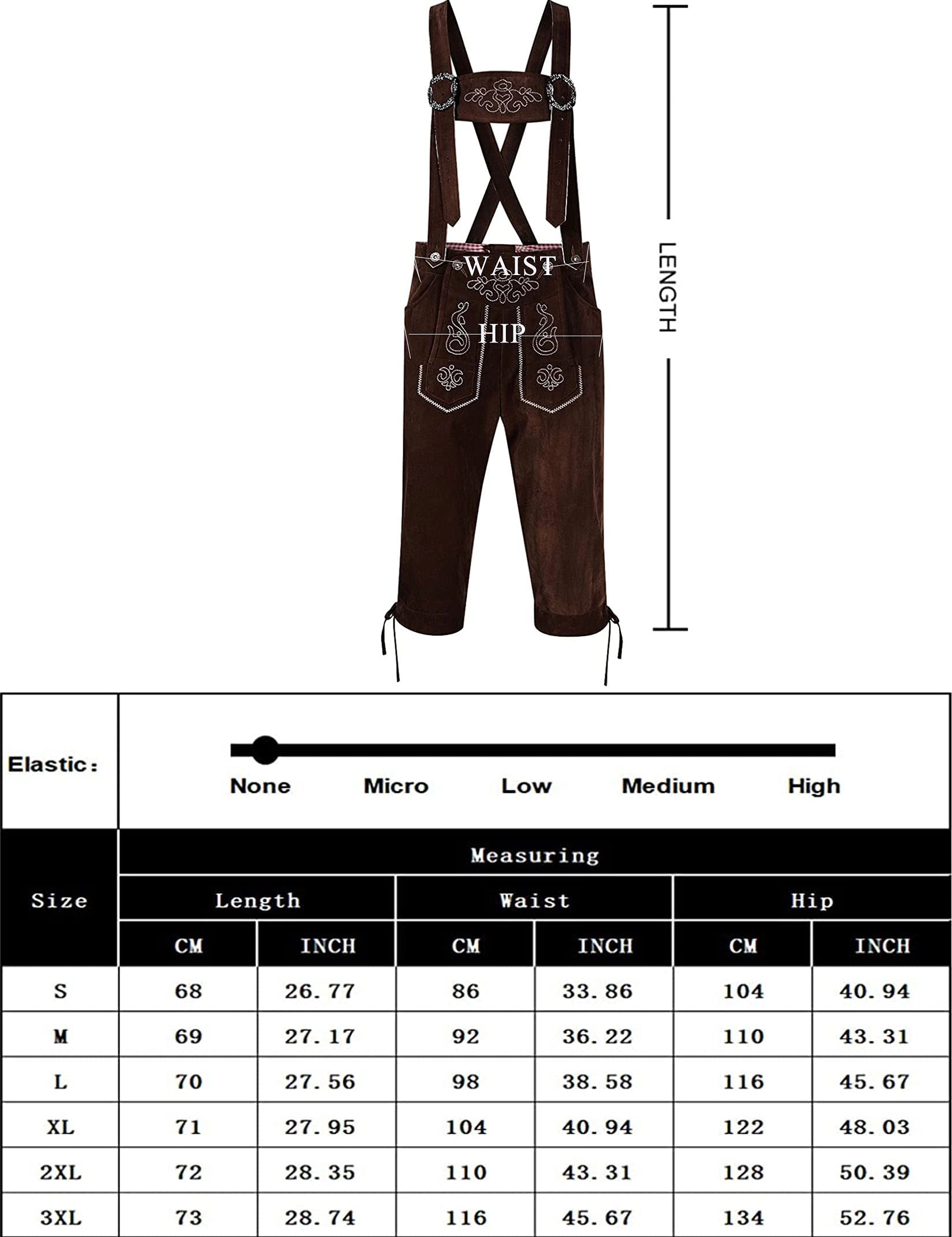 KOJOOIN Men Oktoberfest Lederhosen Bavarian Traditional Suspender Capri Pants German Beer Festival Overalls