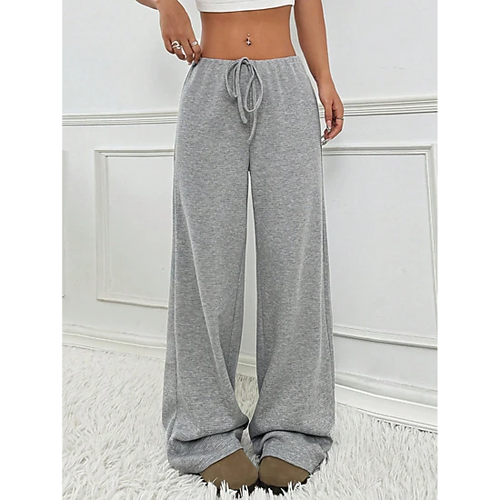 Enchanted Funland Womens Drawstring  Waffle Knit High Waist Straight Pants