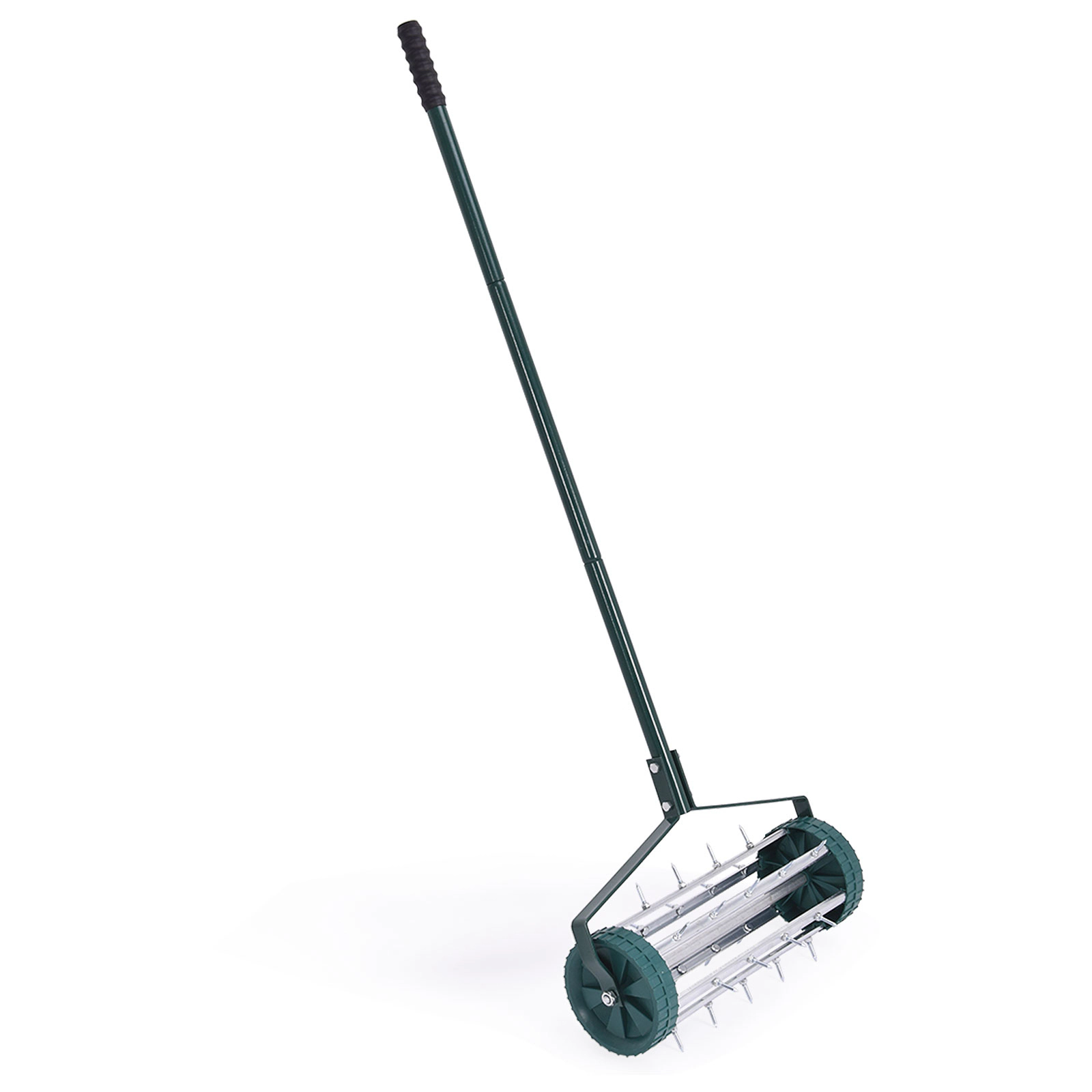 SUGIFT 18 in Rolling Lawn Aerator Green with Anti-Slip Handle and 1.2 in Tine Spikes