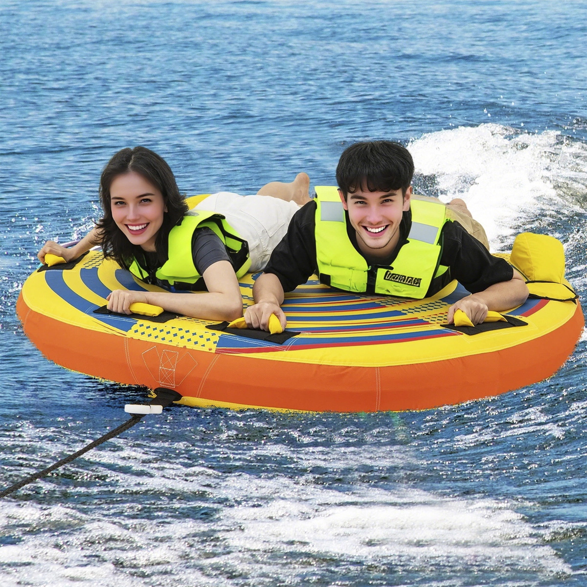 SUGIFT 2-Person Inflatable Towable Tube, 340 lb Capacity, Quick-Connect Tow Point
