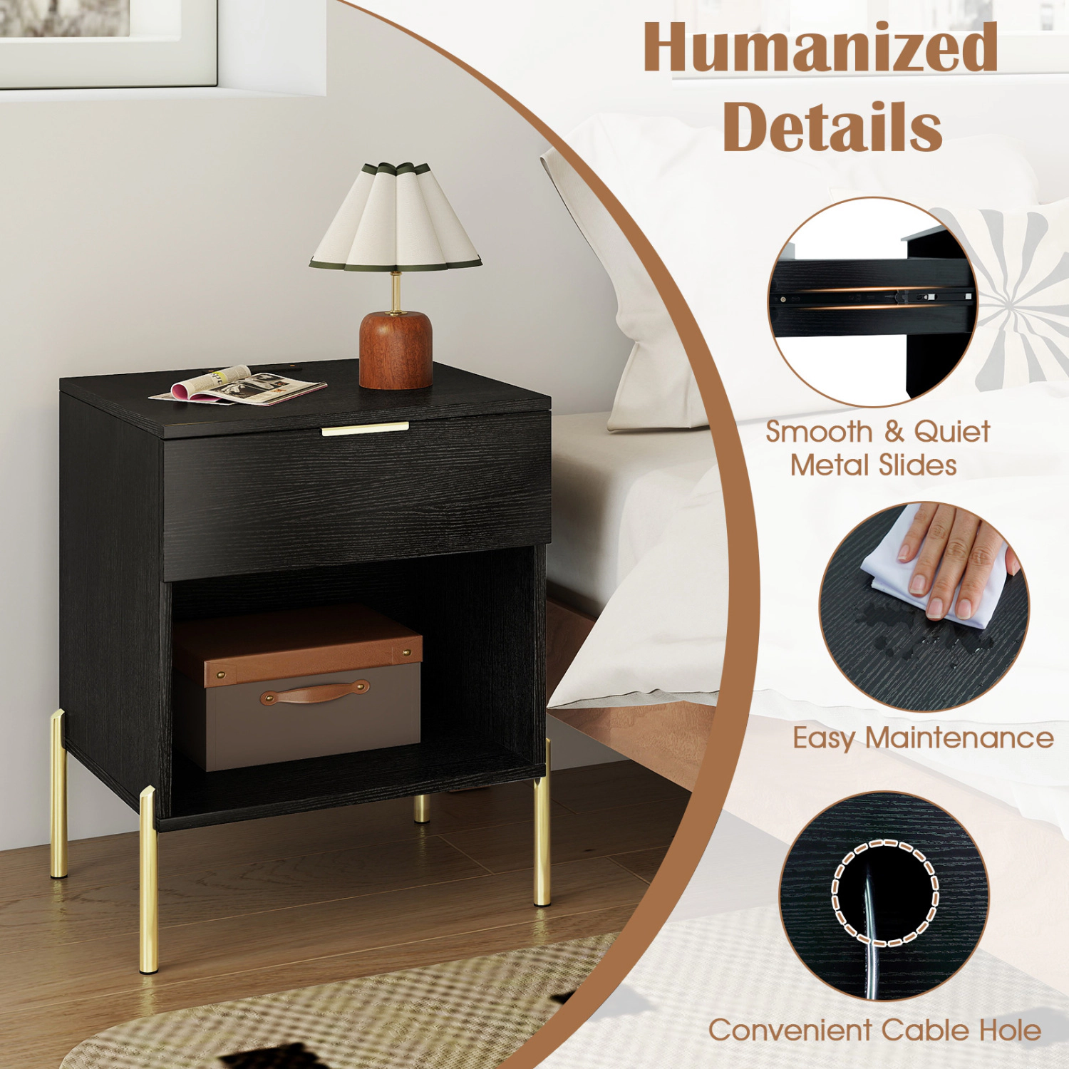 Hivvago Modern Nightstand With Charging Station