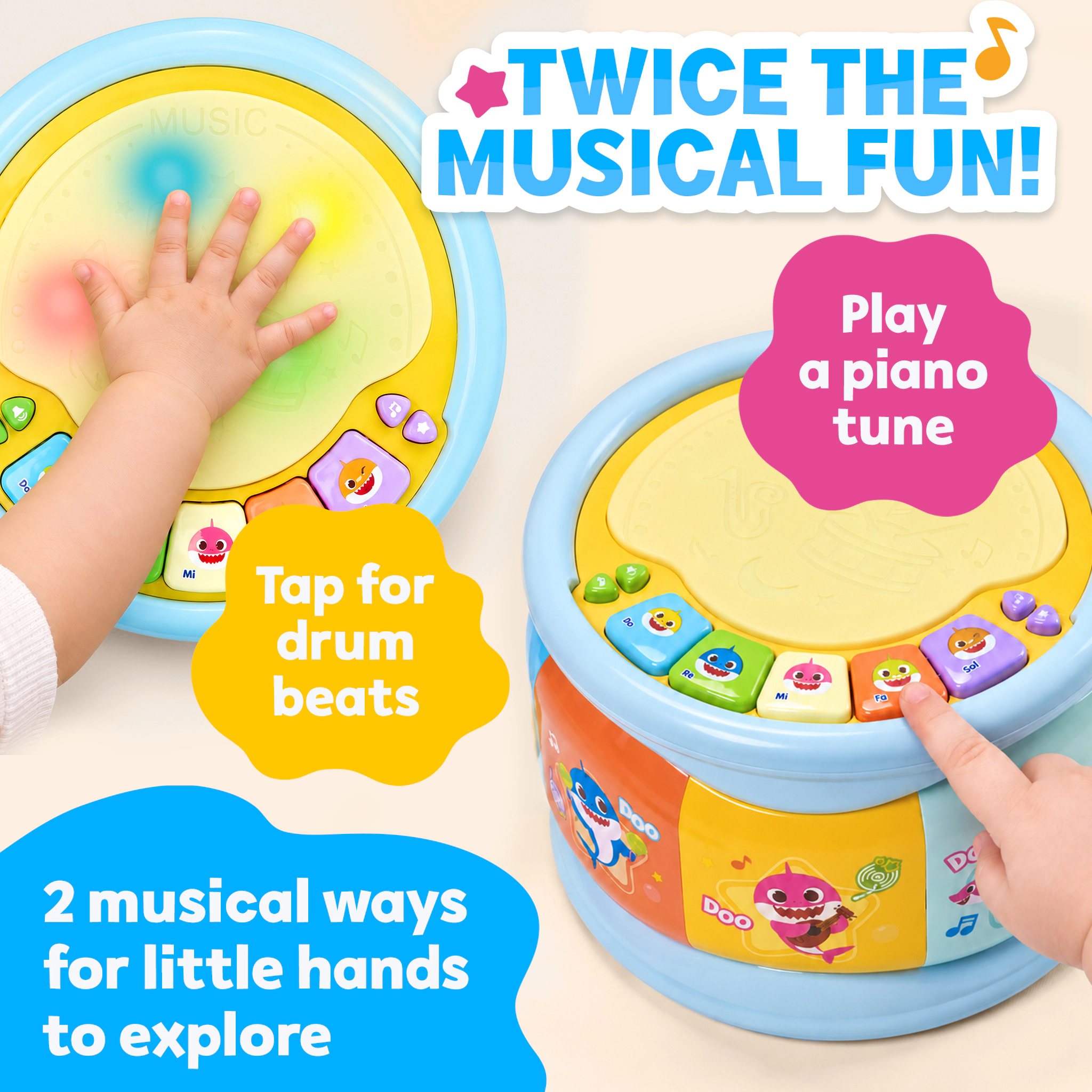 Pinkfong Kids Baby Shark 2-in-1 Piano & Drum Musical Toy - Keyboard with Songs & Sound Effects