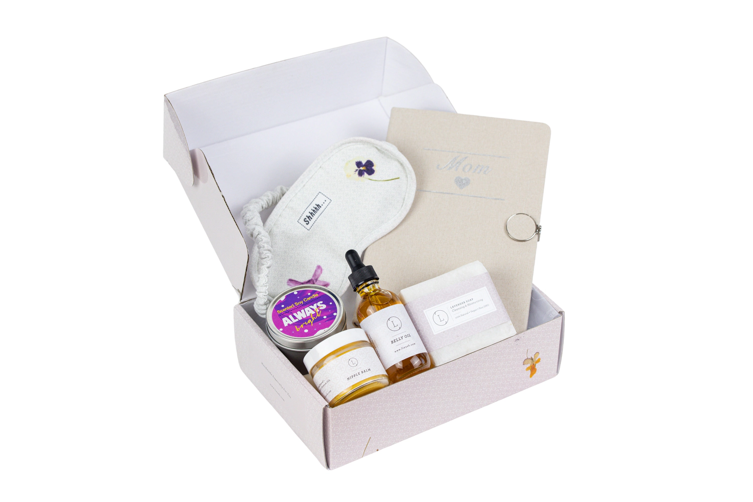 Lizush  Pregnancy Gift Box - New Mom Gift Set with Nipple Balm, Belly Oil, Lavender Soap, Soy Candle, Eye Mask, Gift Box