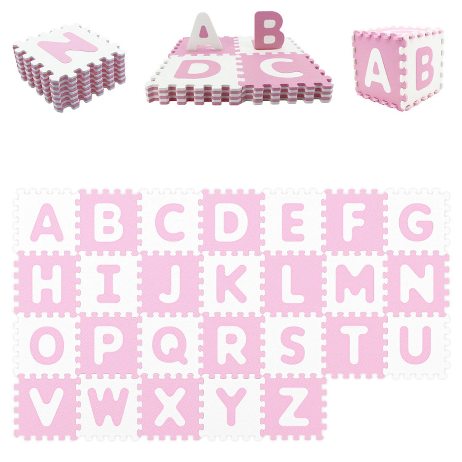 SUGIFT Kids Pink 26-Piece Interlocking Alphabet Foam Play Mat with Detachable Letters 12.5-in W 12.5-in D 0.4-in H