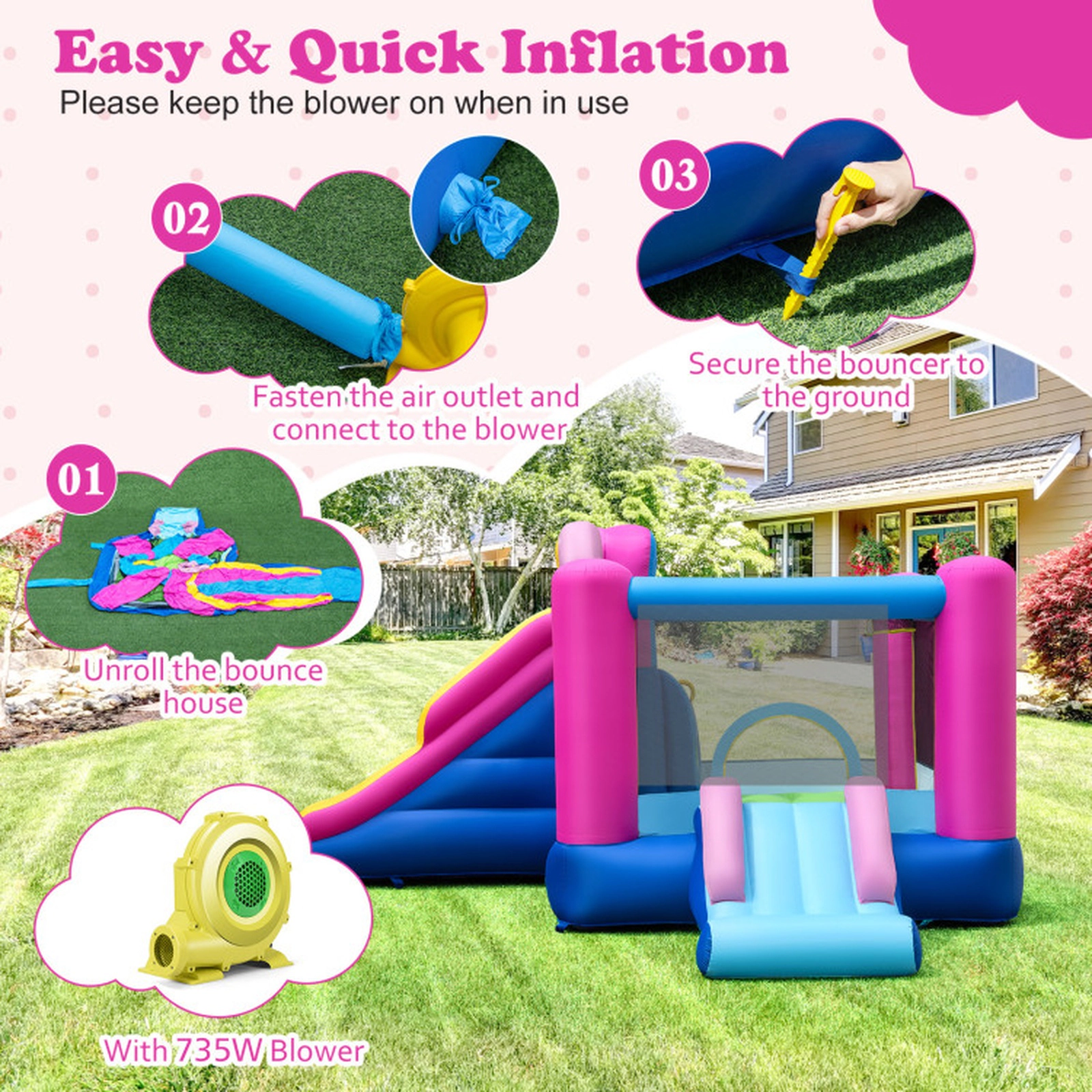 SUGIFT Sweet Doughnut Inflatable Bounce House with Slides and Basketball Hoop 200-lb Capacity Ages 3-12 Multi-color