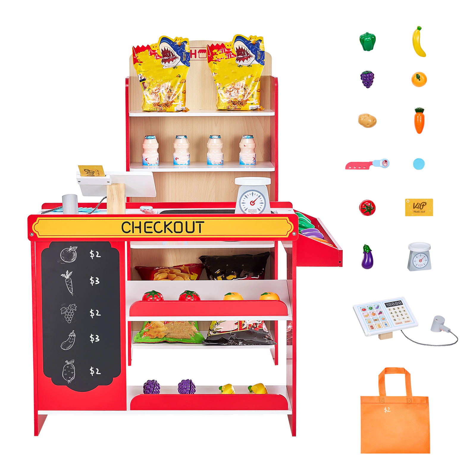 HONGGE Wooden Grocery Store Playset with Cash Register Kids Pretend Play Gift for Boys & Girls