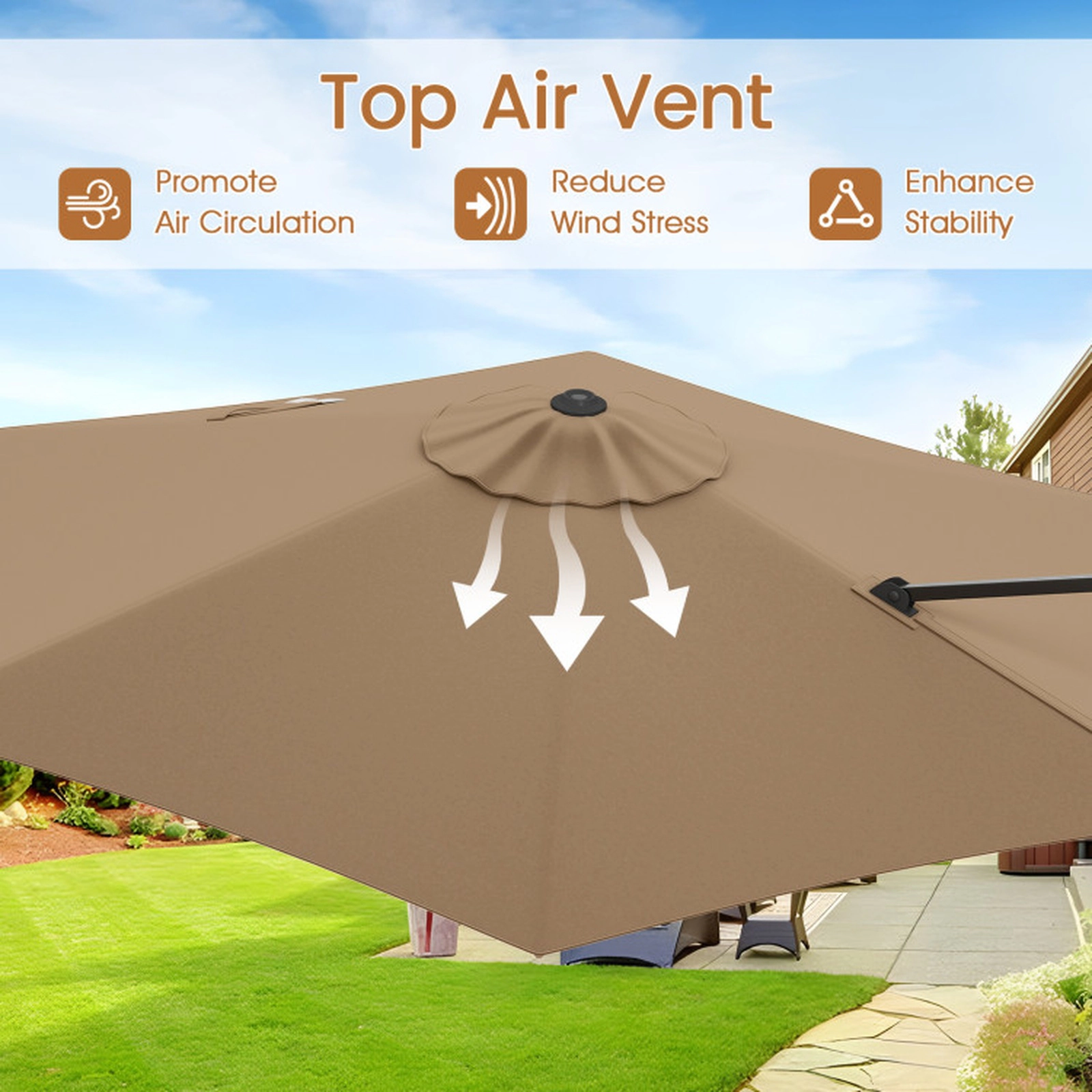SUGIFT Vented Cantilever Patio Umbrella with Sun-Protective Canopy 9-ft Canopy Brown