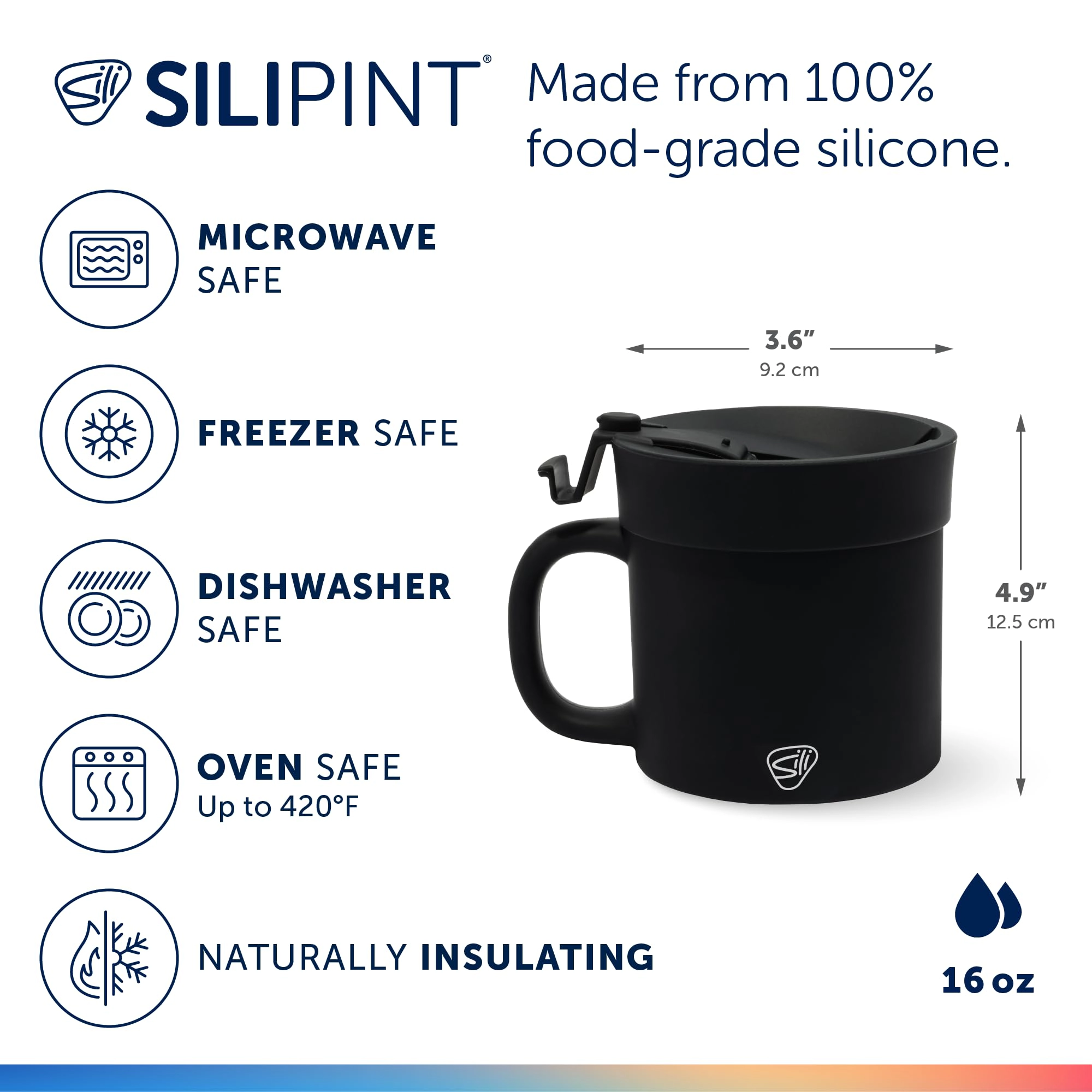 Silipint Silicone 16 oz Coffee Mug With Flip Lid