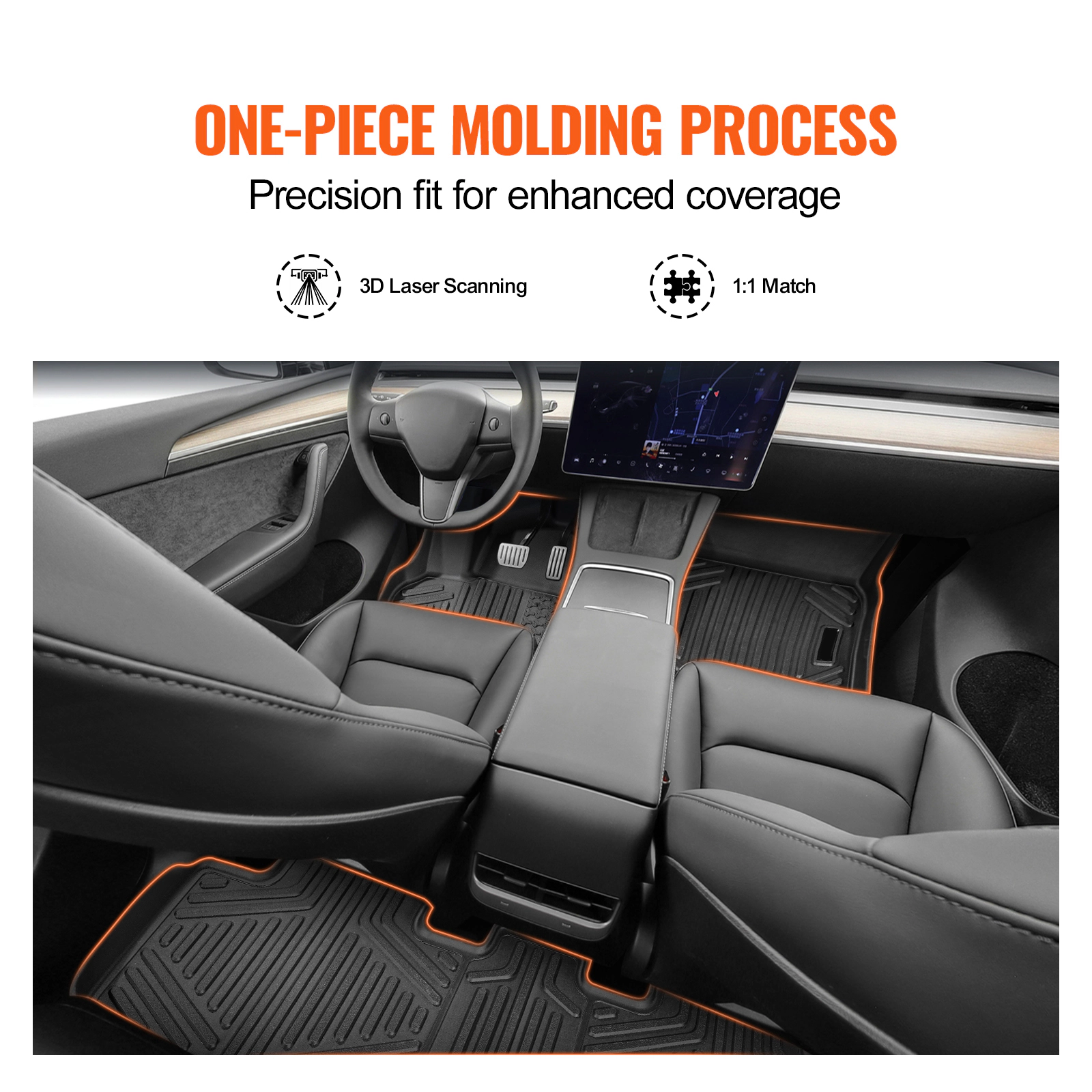 HONGGE All-Weather TPE Car Floor Mats for Tesla Model Y 2021-2024, 3-Piece Front & Rear Liner Set