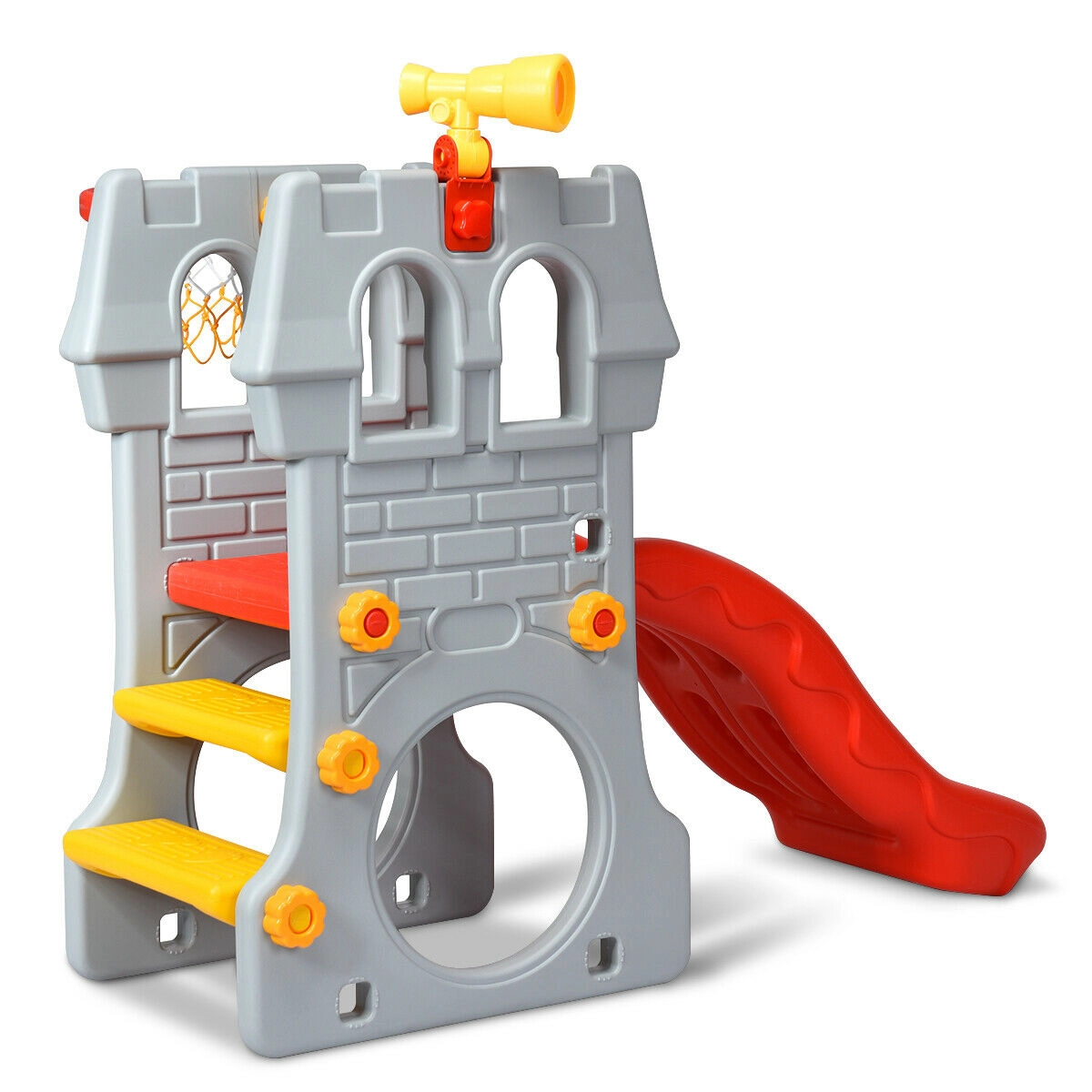 LJG 5 in 1 Toddler Climber Slide Playset with Basketball Hoop and Telescope