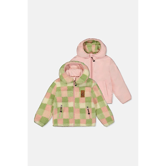 Deux par Deux Girls Sherpa and Water-Resistant Reversible Mid-Season Jacket