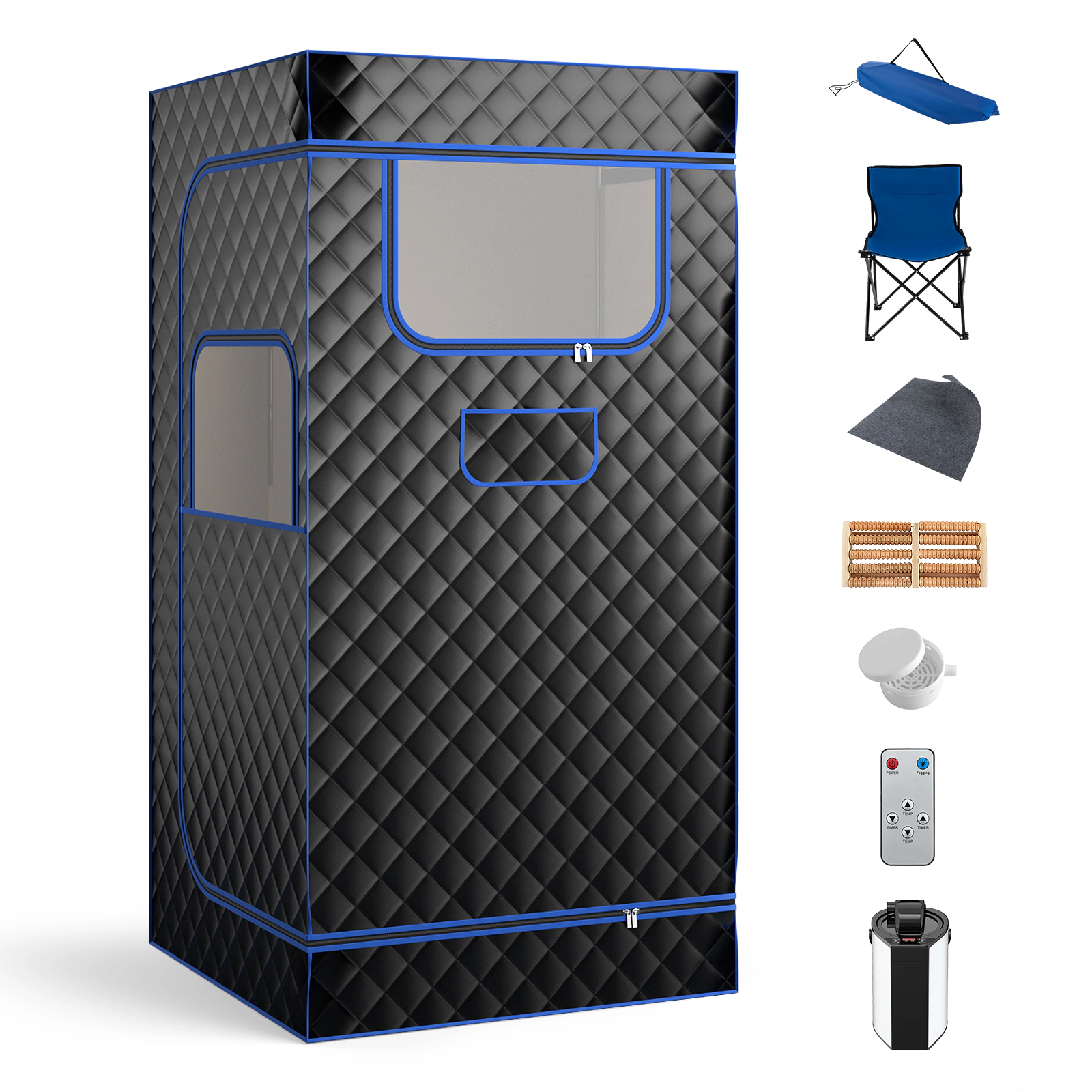 Slickblue Home Steam Sauna Tent with 3L Steam Generator Remote Control Chair Black
