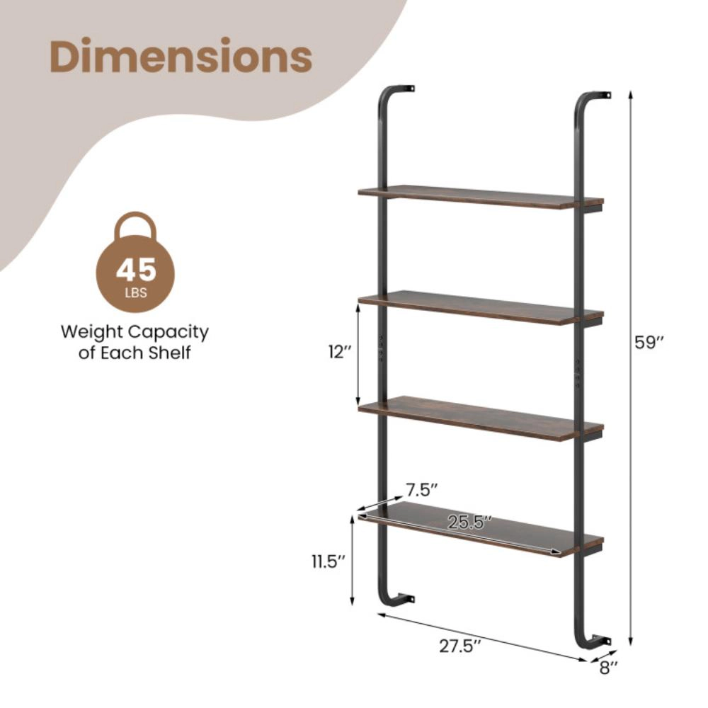 Hivvago 4-Tier Industrial Pipe Shelving with Metal Frame for Living Room Kitchen