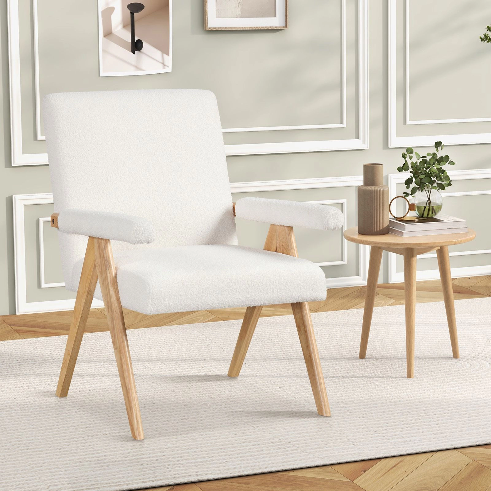 SlickBlue Upholstered Accent Chair with Sherpa Fabric & Wood Frame