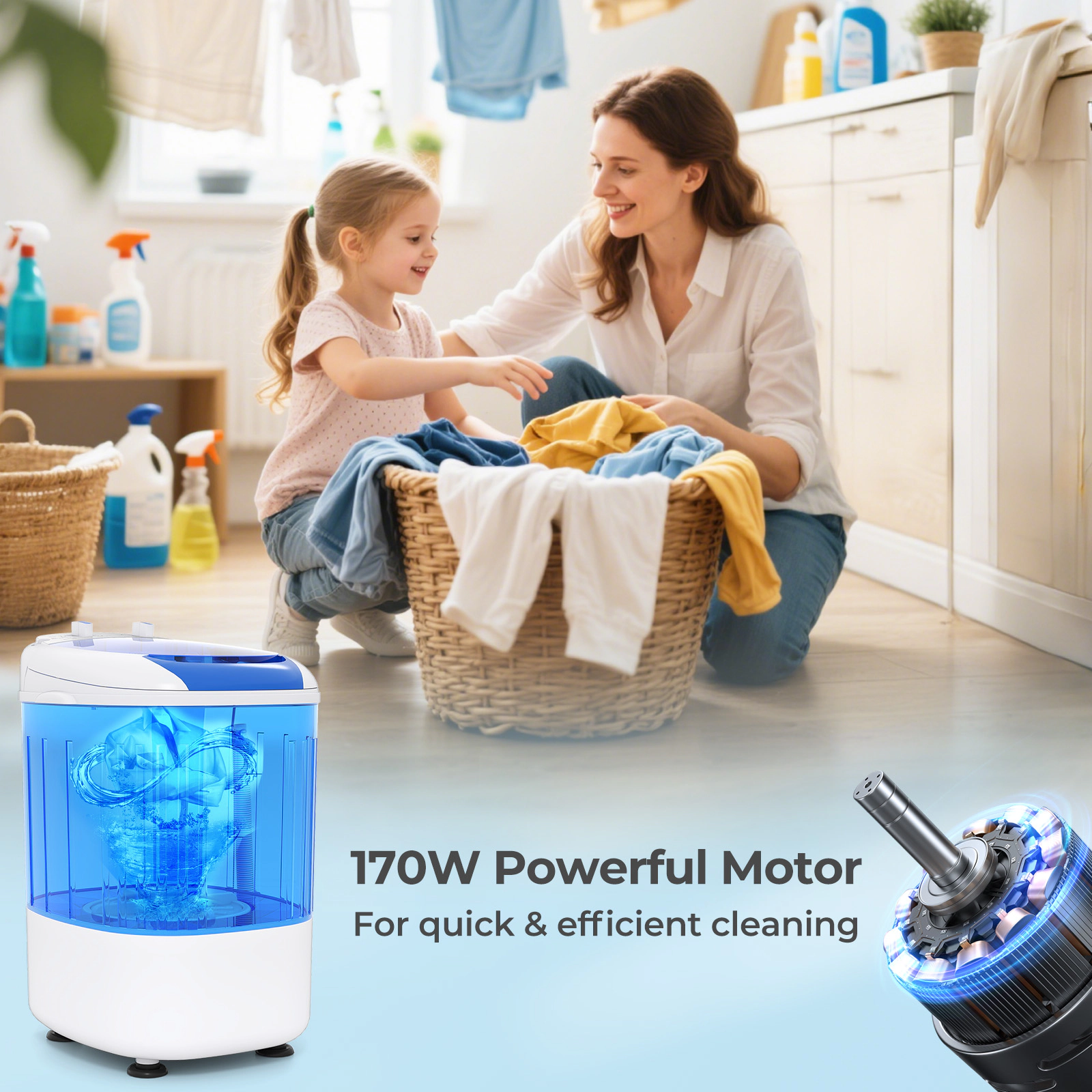 LJG Portable Mini Semi-Automatic Washing Machine with Spin Tub and Drain Hose 2.5 Kg Capacity