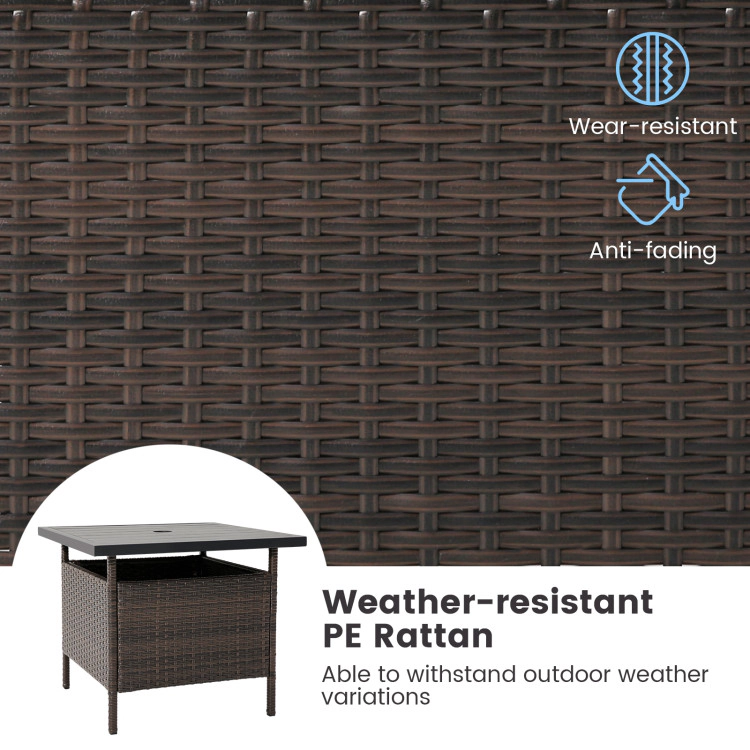 Hivvago Patio Square Wicker Side Table With Umbrella Hole For Yard Garden Poolside