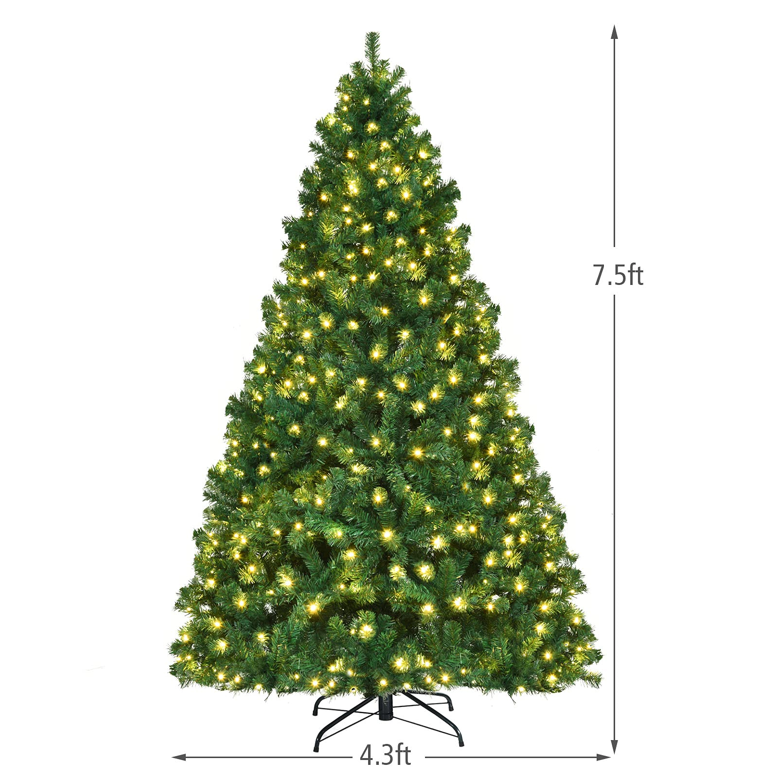 Glintex 7.5-Ft Pre-Lit PVC Christmas Tree with Iron Base and 5-Piece Setup, Green