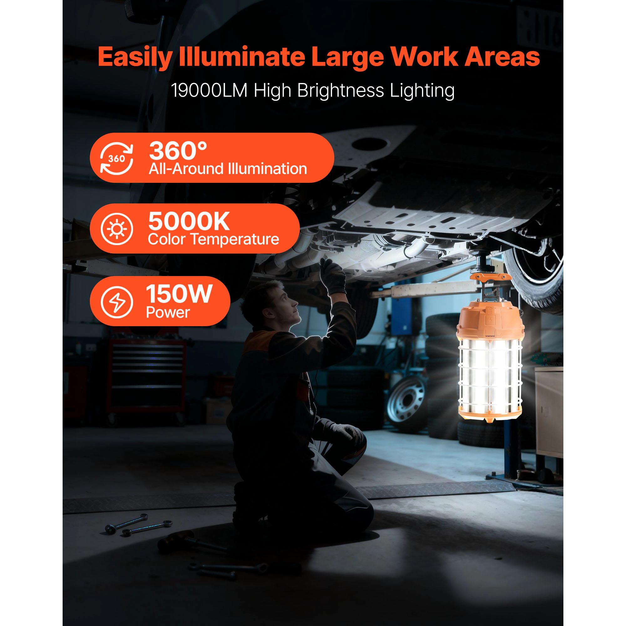 HONGGE LED Temporary Work Light, 5000K Durable & Water-Resistant, Linkable up to Units